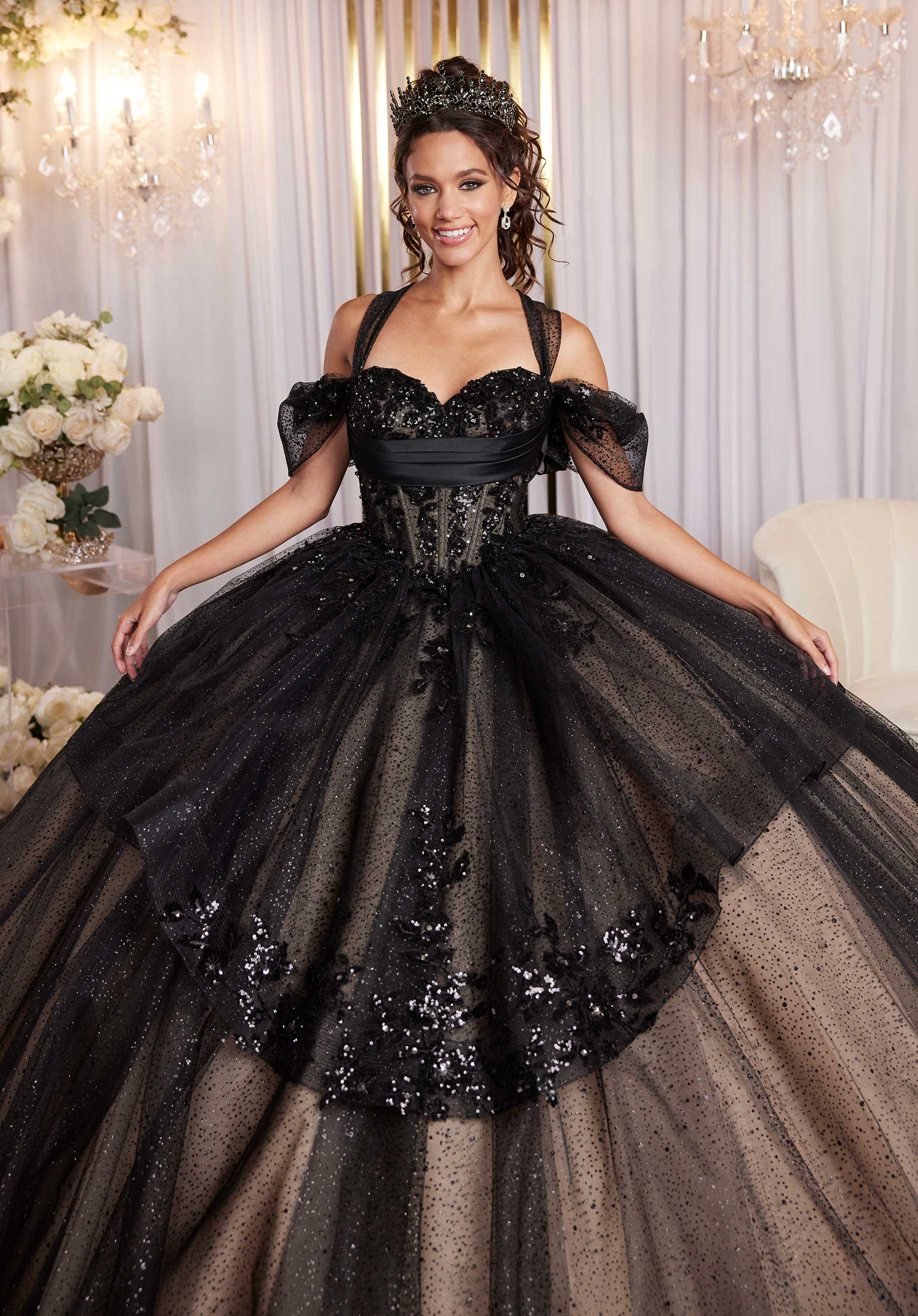 Quinceniera Dresses Quinceanera Dress Long Corset Tiered Ball Gown Black/Nude