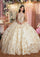 Quinceniera Dresses Long Ball Gown Beaded Applique Quinceanera Dress Champagne/Gold