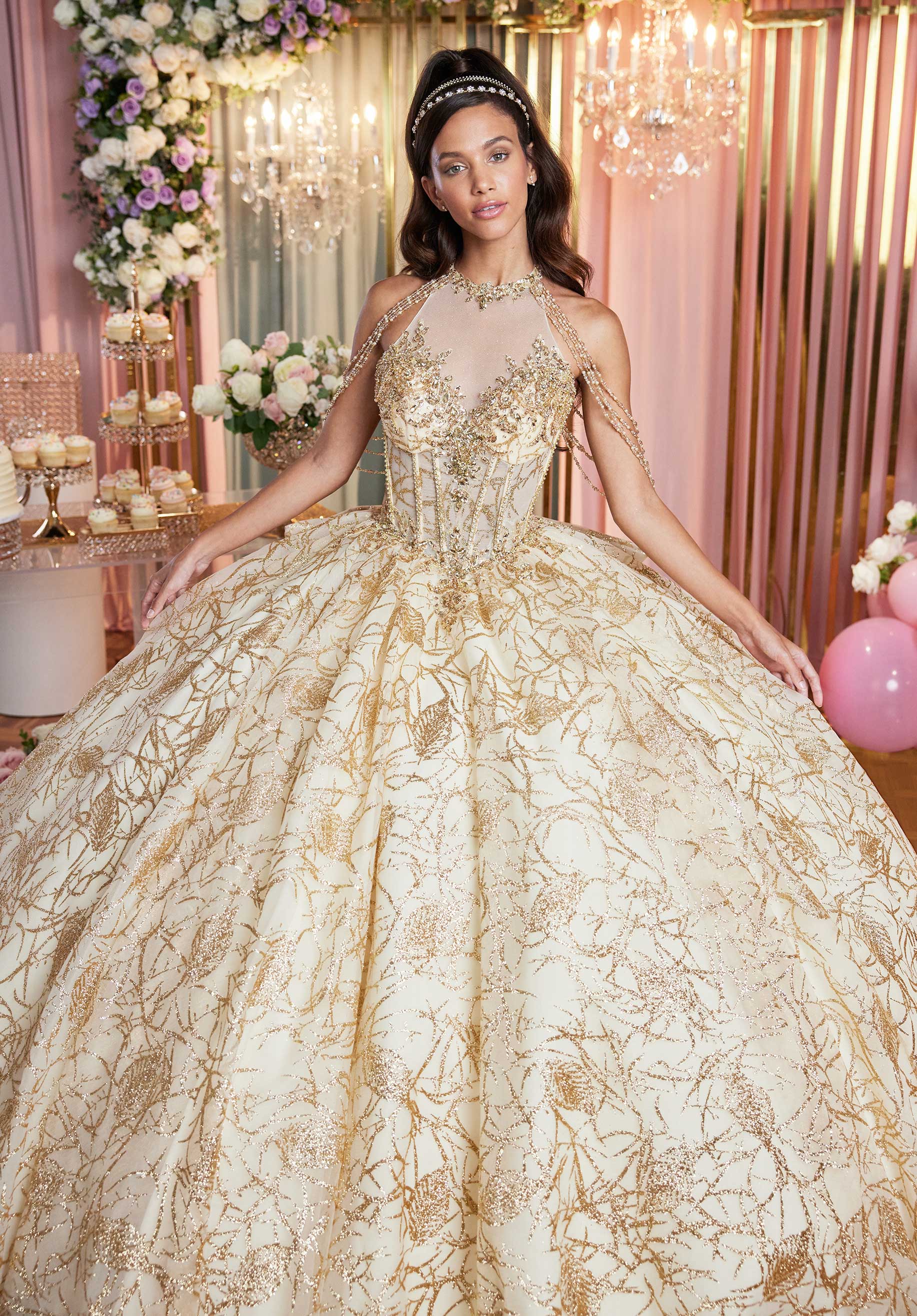 MGNY Madeline Gardner New York 89514 Long Ball Gown Beaded Applique Quinceanera Dress