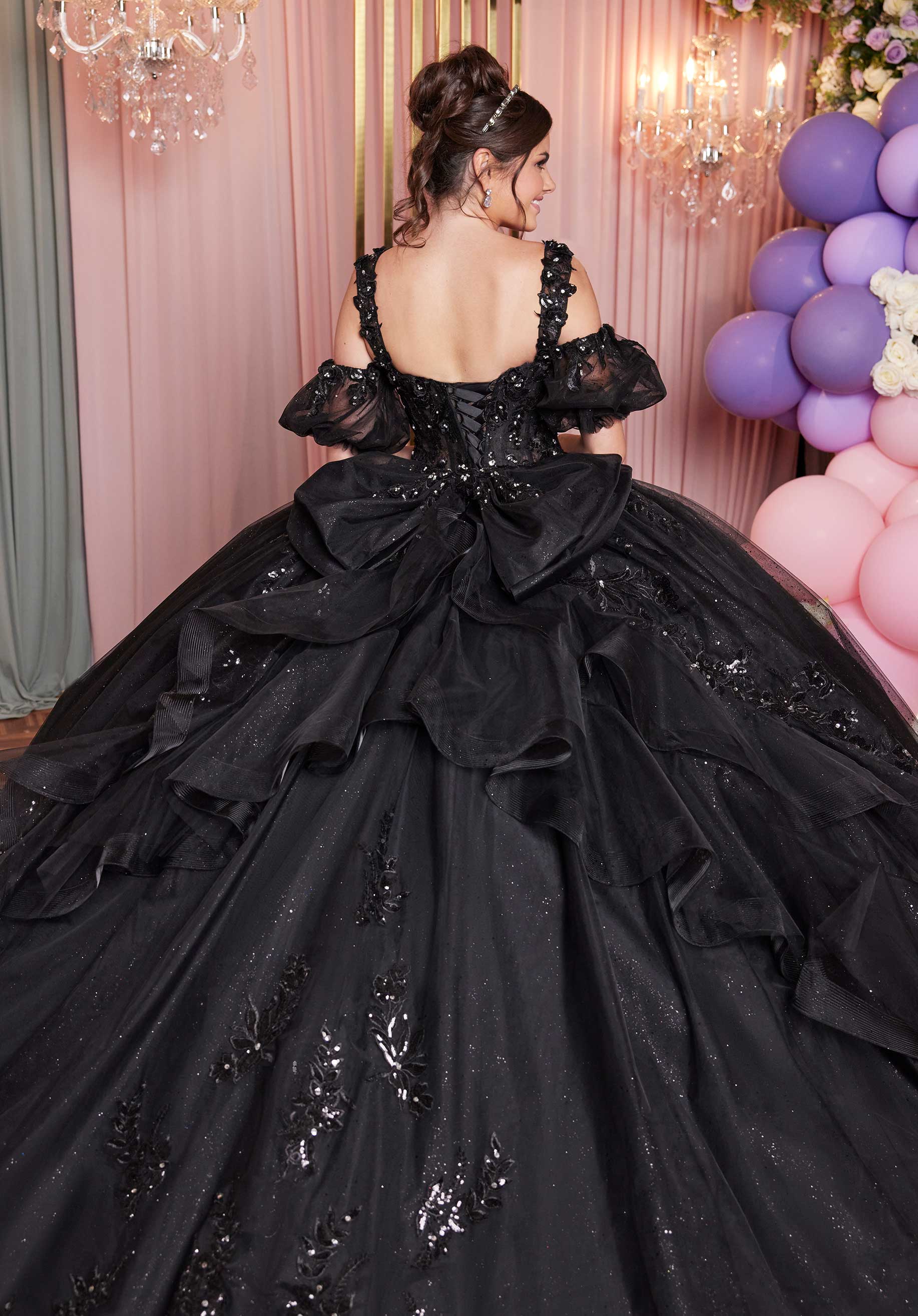 Quinceniera Dresses Long Ball Gown Applique Quinceañera Dress Black