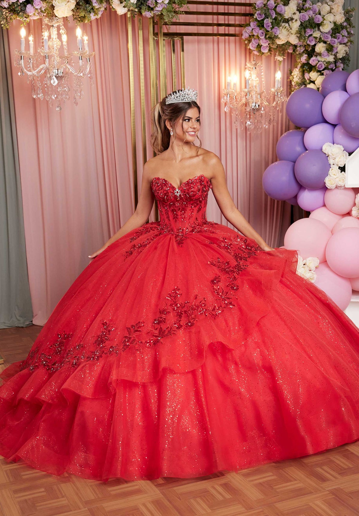 Quinceniera Dresses Long Ball Gown Applique Quinceañera Dress Scarlet
