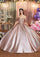 Quinceniera Dresses Long Metallic Ball Gown Quinceanera Dress Rose Gold