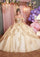 Quinceniera Dresses Long Sequin Appliqué Glitter Quinceañera Dress Gold