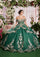 Quinceniera Dresses Long Ball Gown Glitter Fringe Quinceanera Dress Emerald/Gold