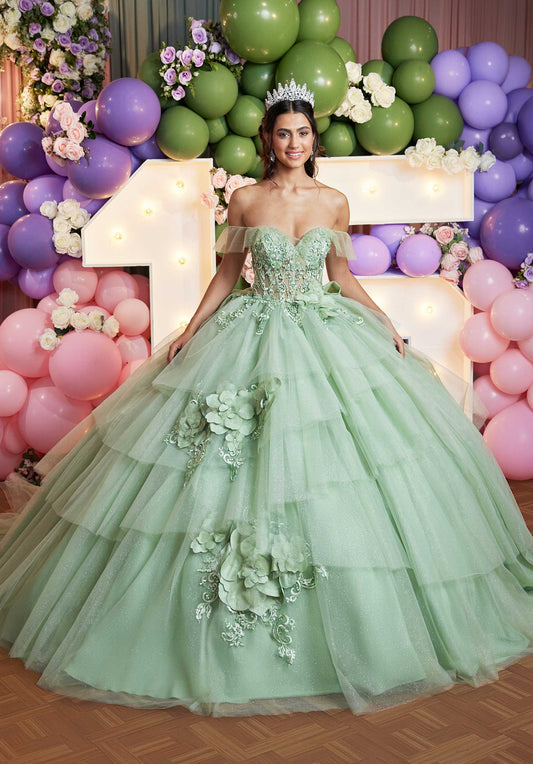 Quinceniera Dresses Long Quinceanera Dress Glitter Corset Ball Gown Sage