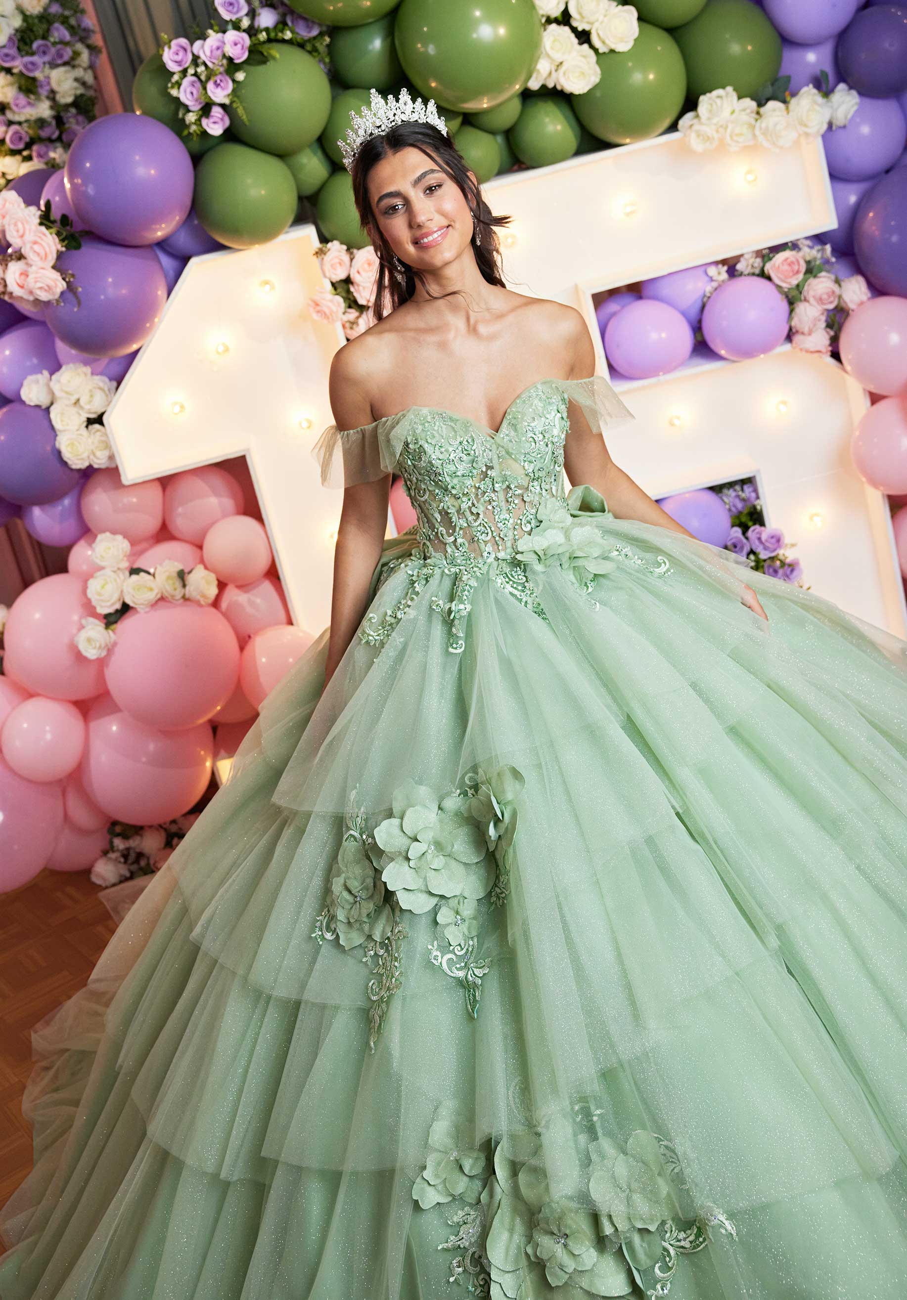 Quinceniera Dresses Long Quinceanera Dress Glitter Corset Ball Gown Sage