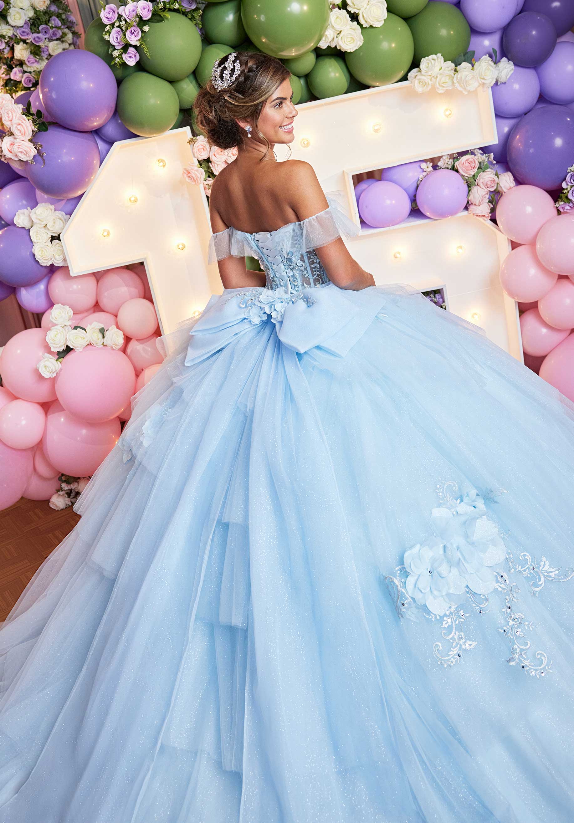 Quinceniera Dresses Long Quinceanera Dress Glitter Corset Ball Gown Light Blue