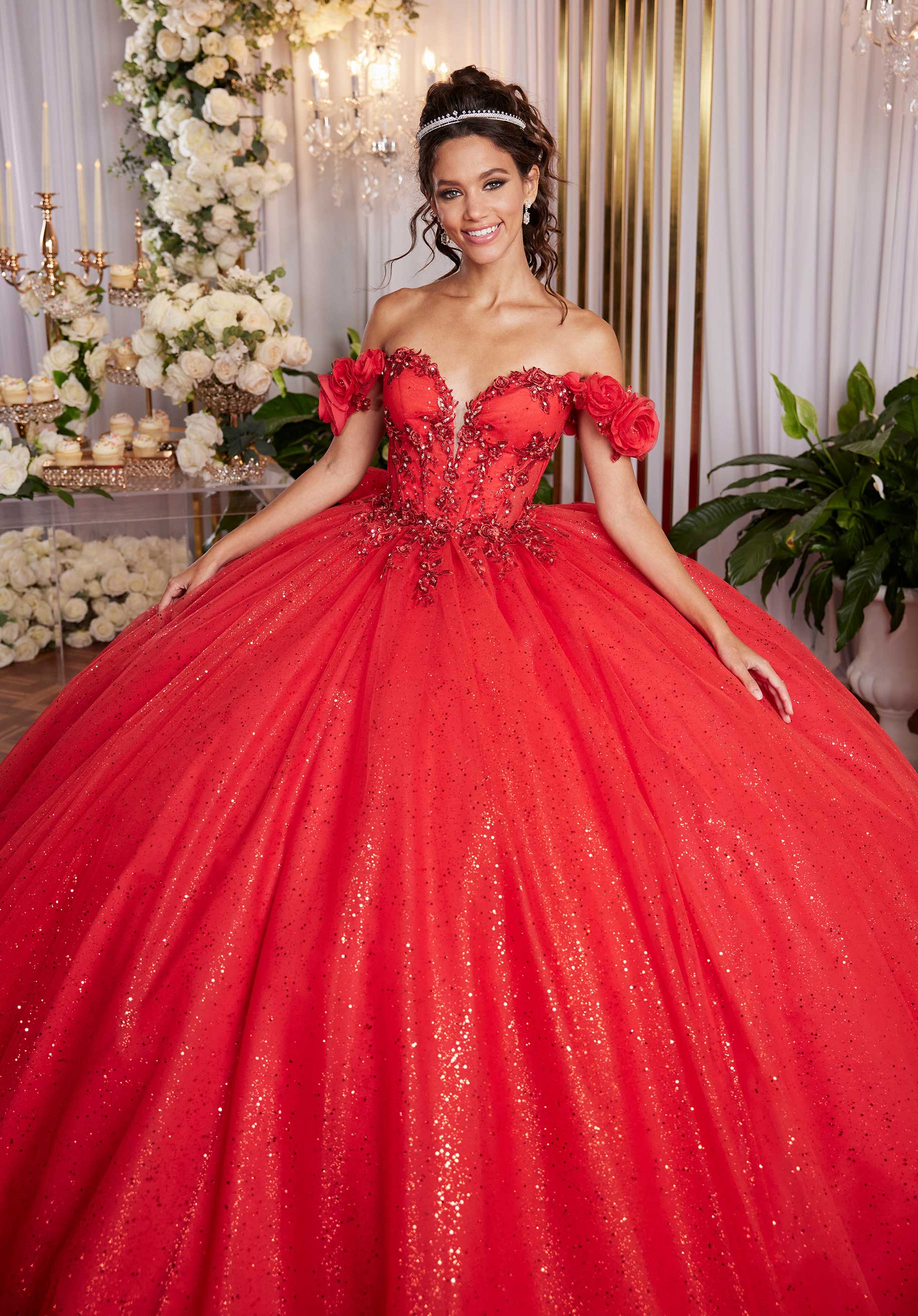 Quinceniera Dresses Quinceañera Dress Long Glitter Corset Ball Gown Scarlet