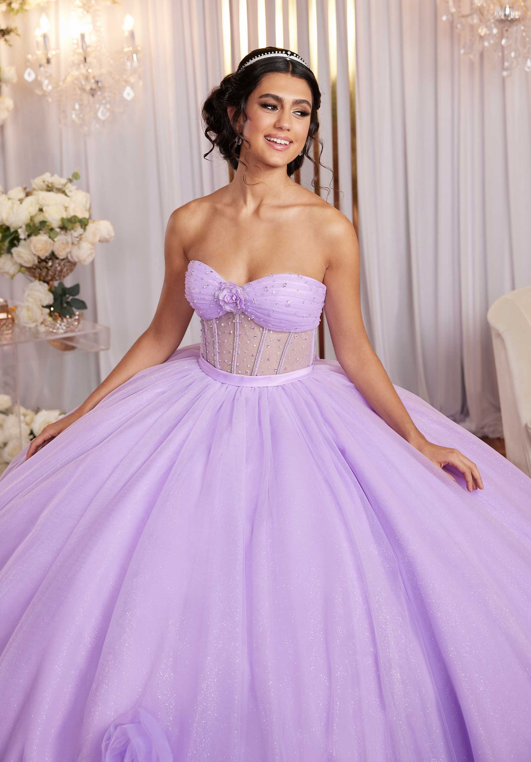 Quinceniera Dresses Long Sweet 16 3D Floral Quinceanera Dress Pansy Purple