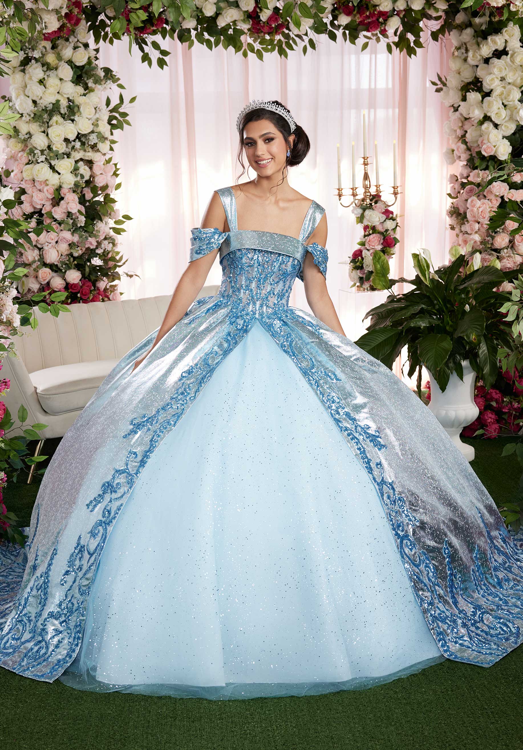 Quinceniera Dresses Sweet 16 Long Metallic Quinceanera Dress Ice Blue