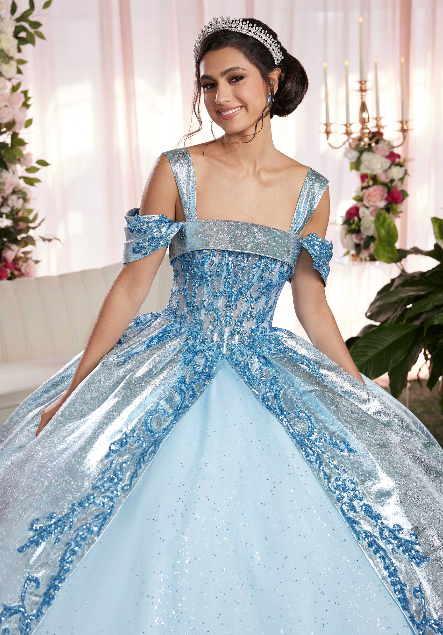 Quinceniera Dresses Sweet 16 Long Metallic Quinceanera Dress Ice Blue
