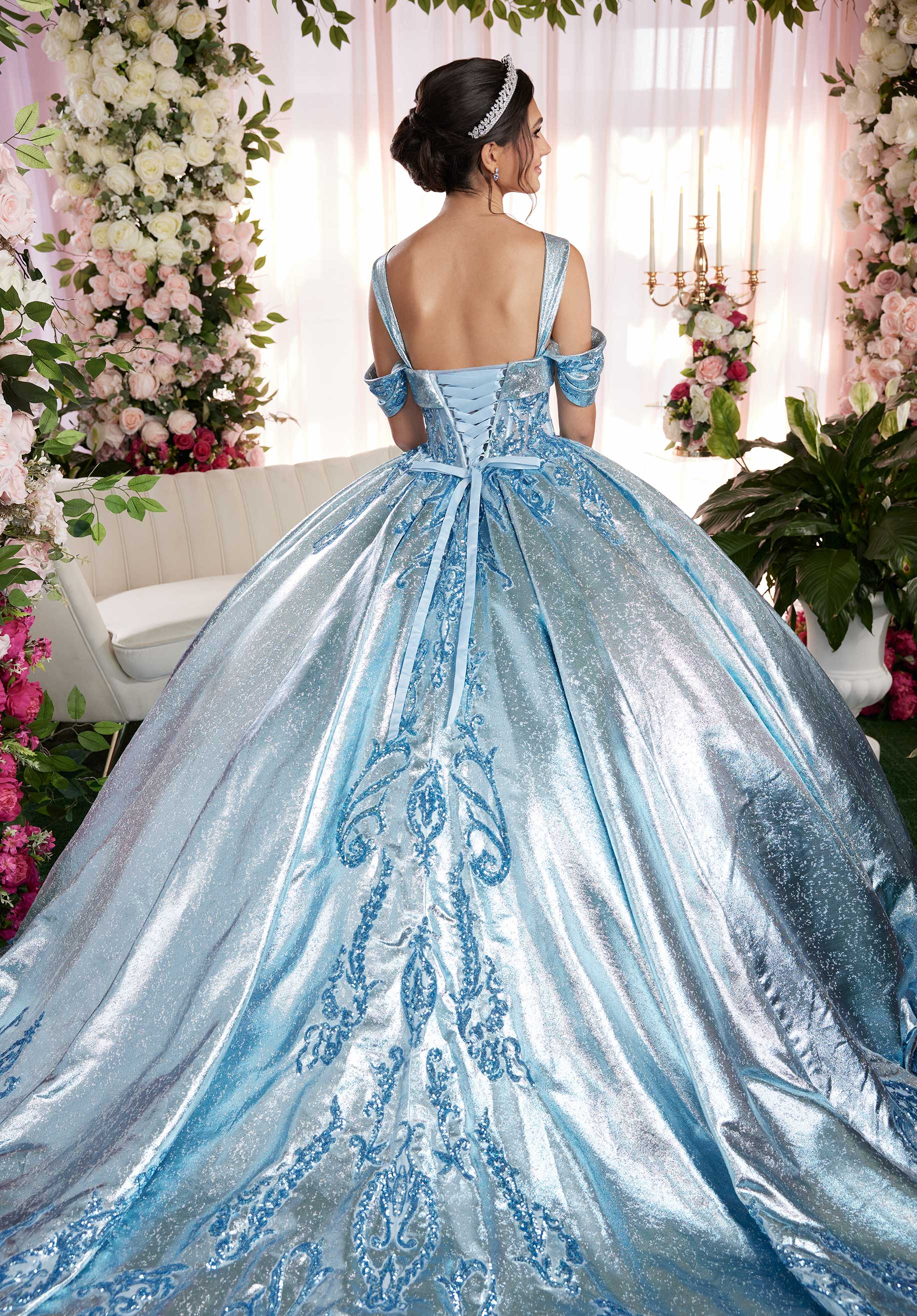 Quinceniera Dresses Sweet 16 Long Metallic Quinceanera Dress Ice Blue