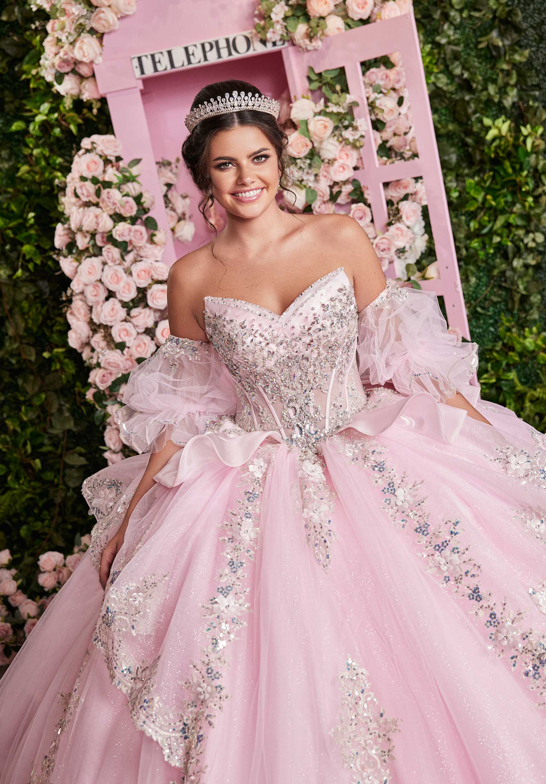 Quinceniera Dresses Long Peplum Tiered Quinceañera Dress Ice Pink
