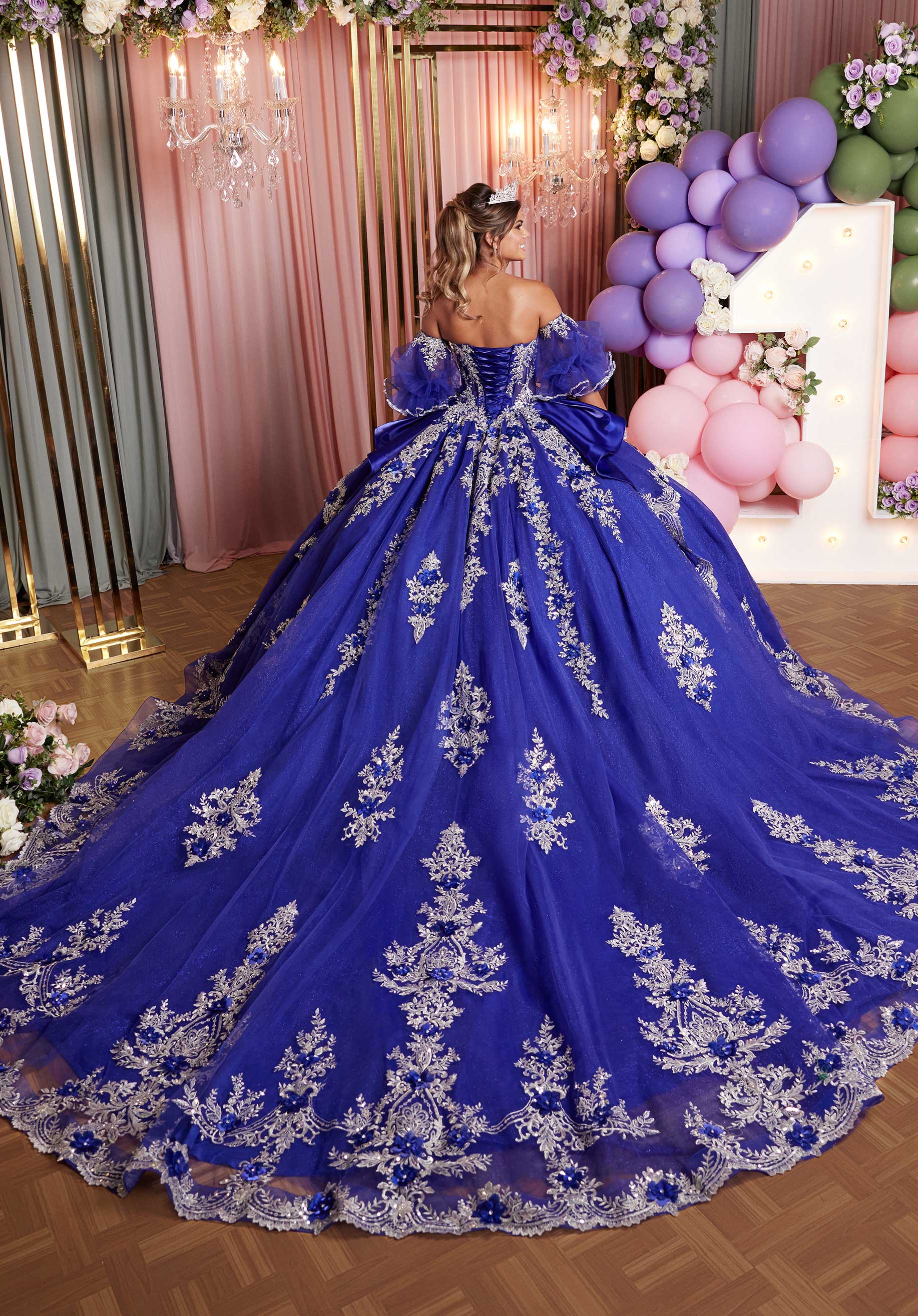 MGNY Madeline Gardner New York 89526 Long Peplum Tiered Quinceañera Dress