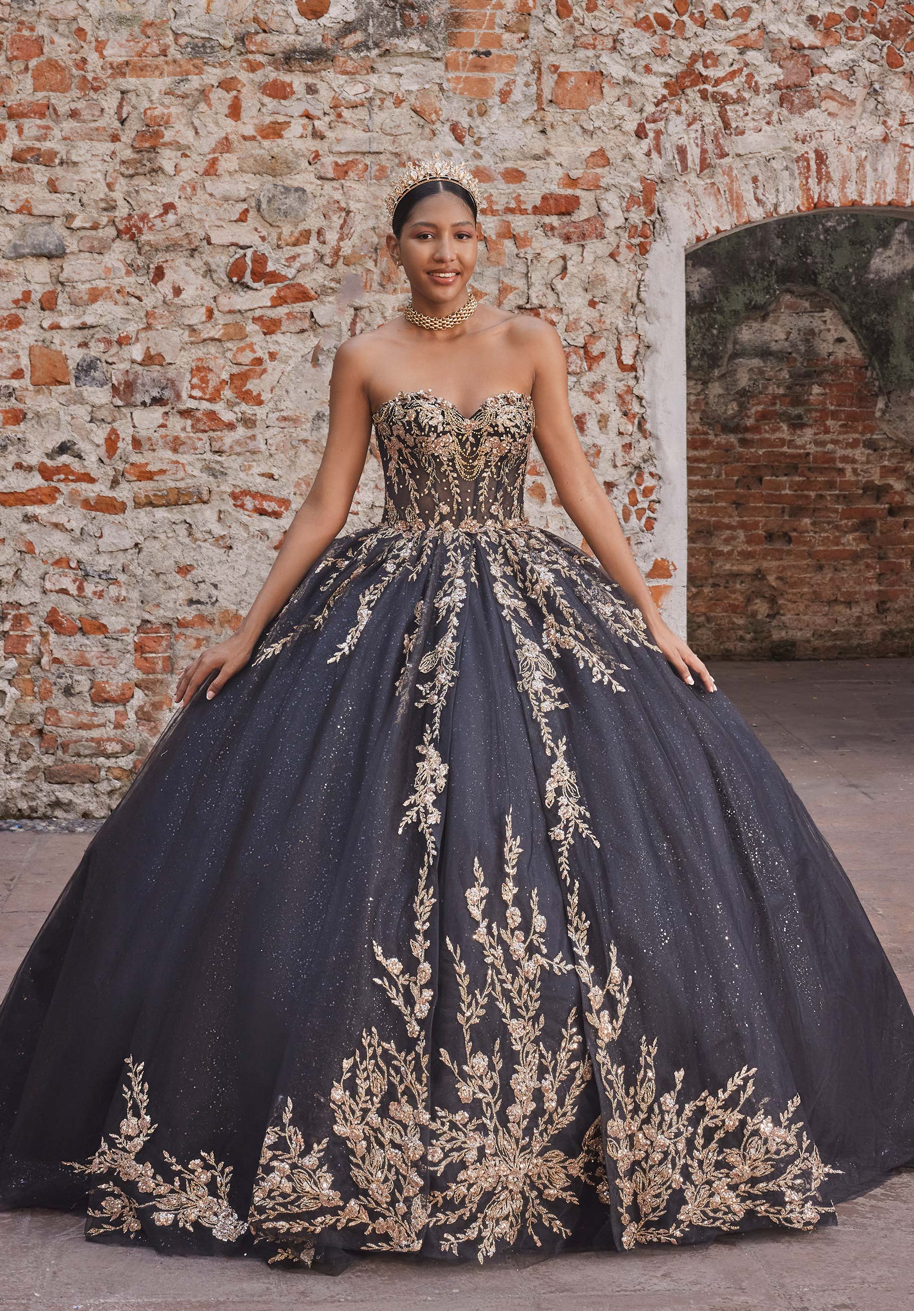 Off-the-Shoulder Floor-Length Tulle Quinceañera Ball Gown MGNY Madeline Gardner New York 89534