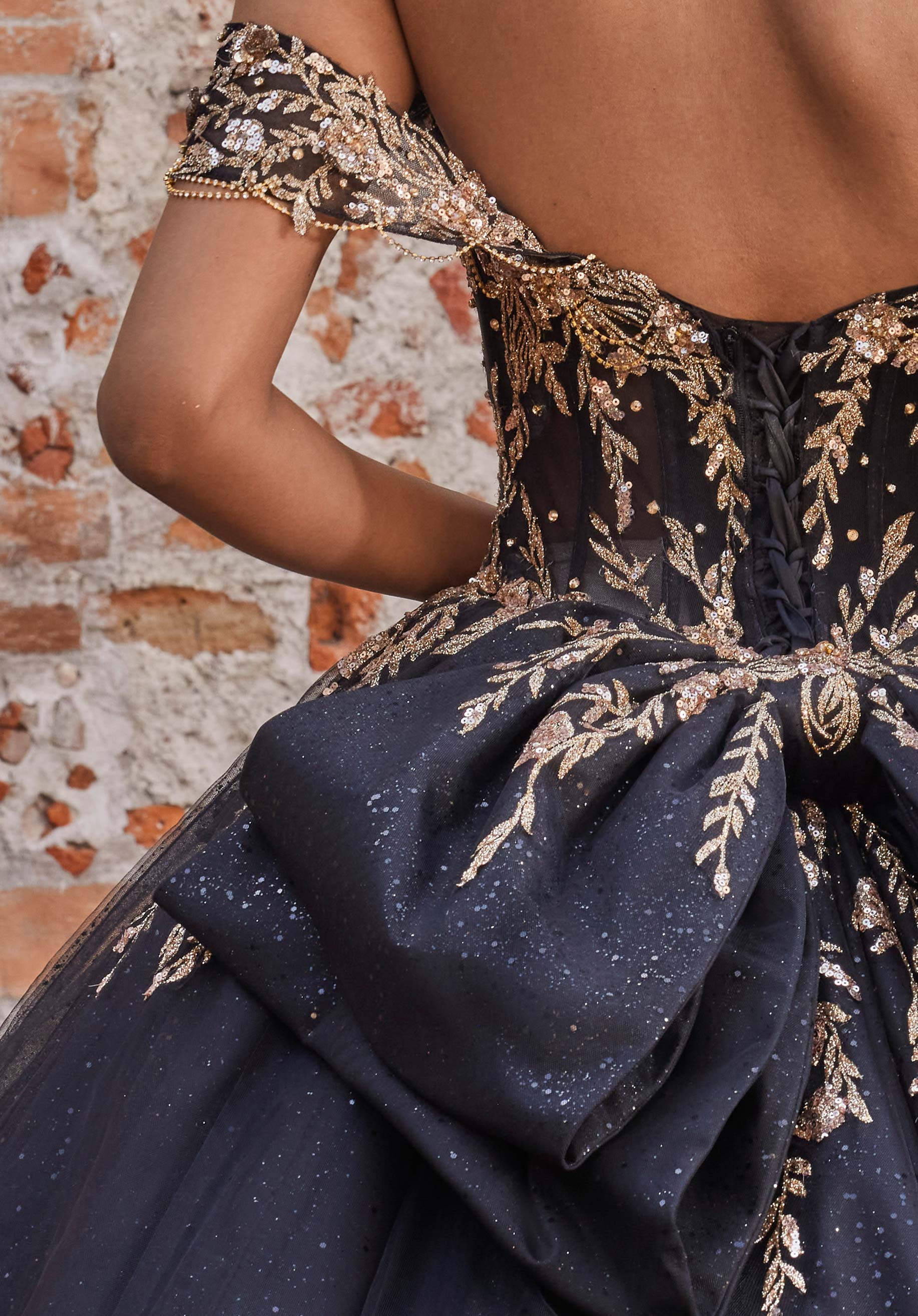 Off-the-Shoulder Floor-Length Tulle Quinceañera Ball Gown MGNY Madeline Gardner New York 89534