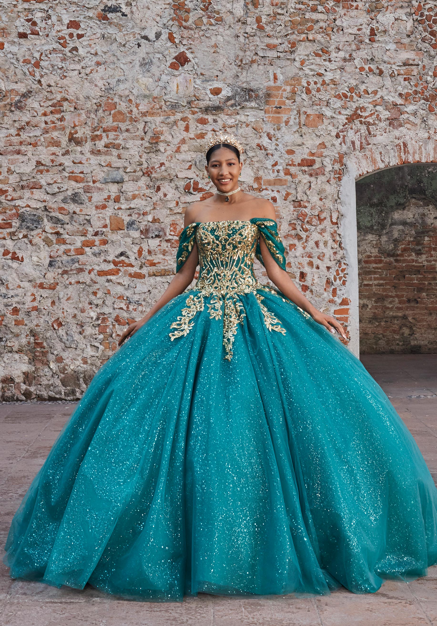 Off-the-Shoulder Floor-Length Tulle Formal Ball Gown MGNY Madeline Gardner New York 89535