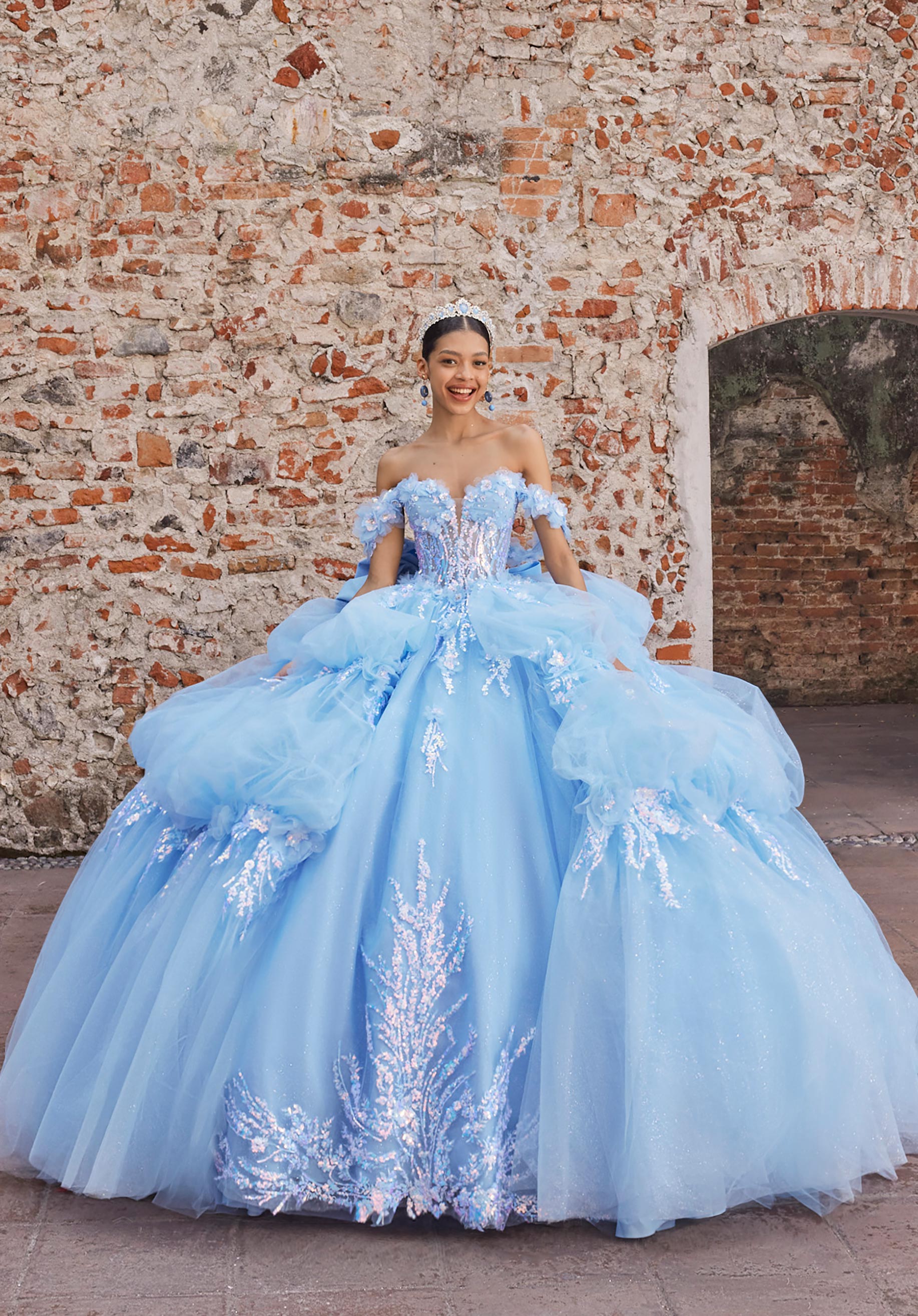 Off-the-Shoulder Floor-Length Tulle Quinceañera Ball Gown MGNY Madeline Gardner New York 89536