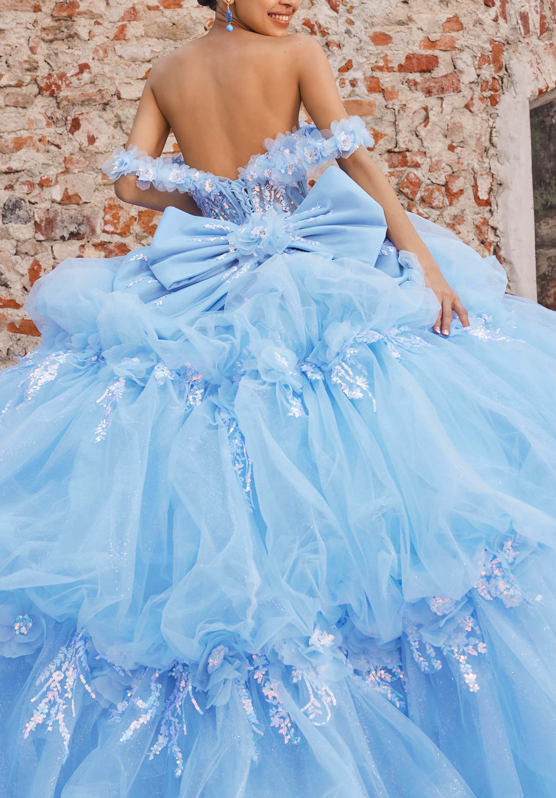 Off-the-Shoulder Floor-Length Tulle Quinceañera Ball Gown MGNY Madeline Gardner New York 89536