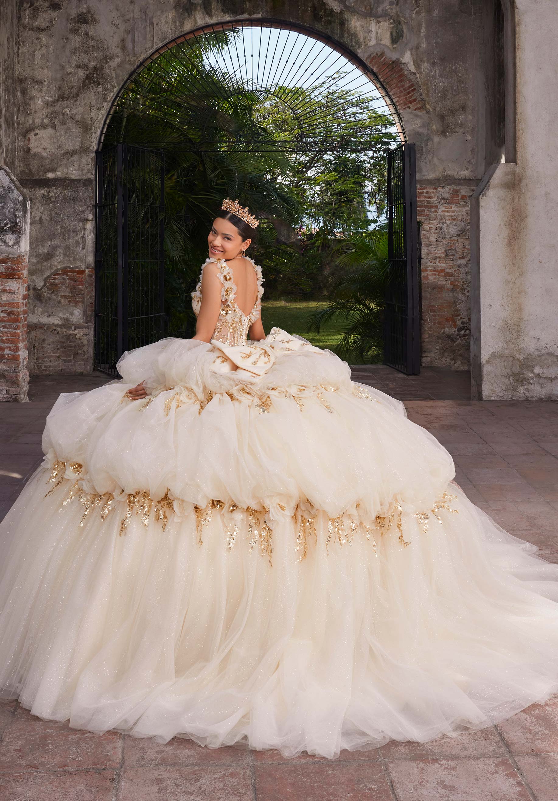 Off-the-Shoulder Floor-Length Tulle Quinceañera Ball Gown MGNY Madeline Gardner New York 89536