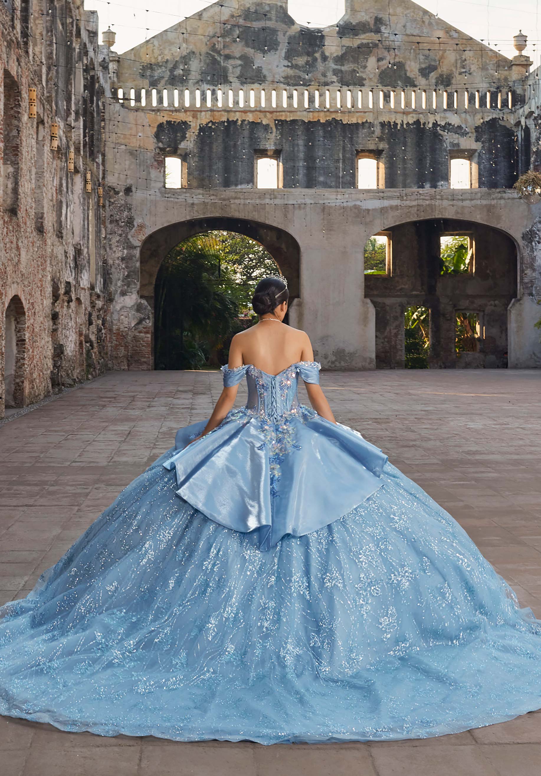 Strapless Curved Neck Floor-Length Tulle Quinceañera Ball Gown MGNY Madeline Gardner New York 89539