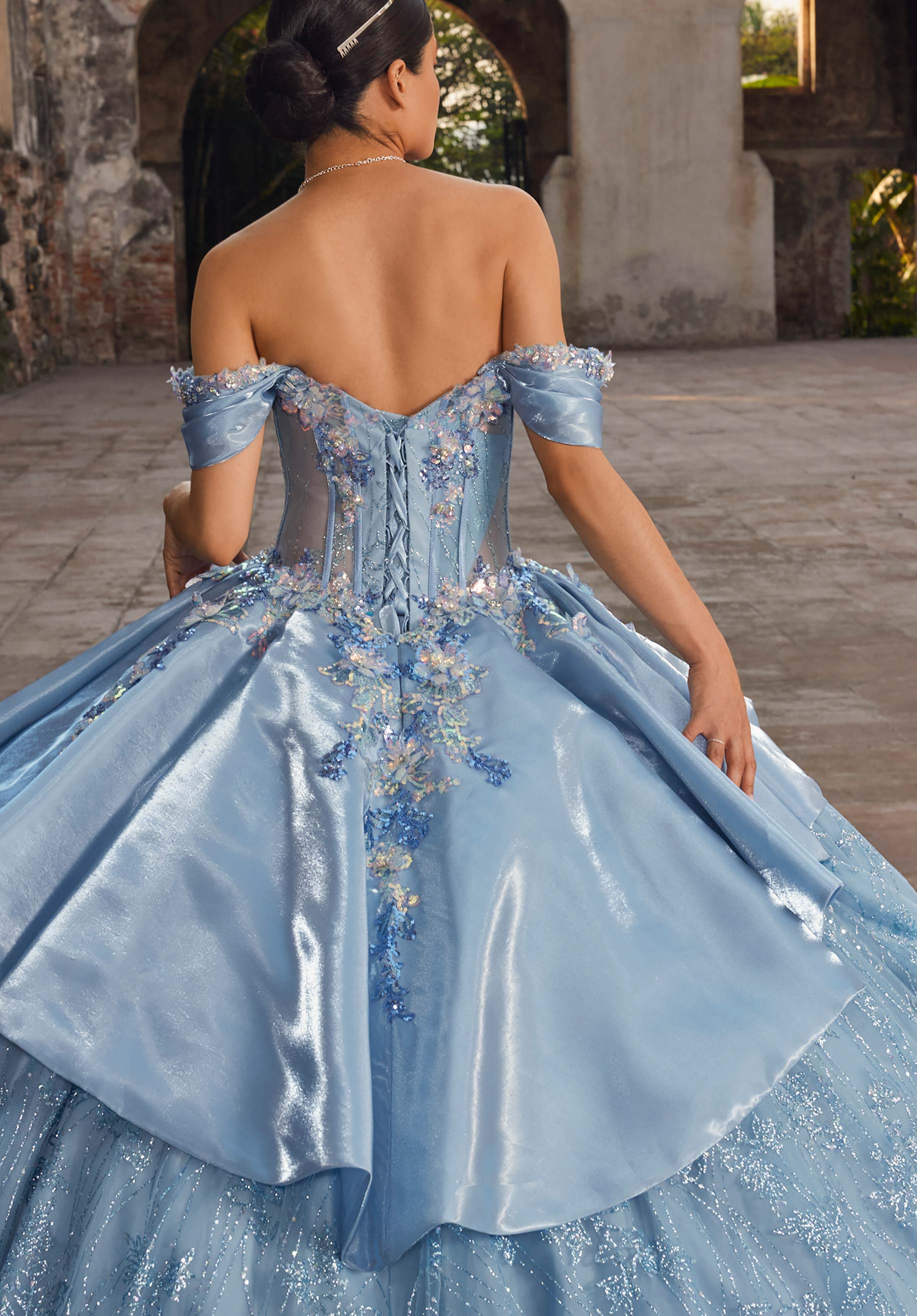 Strapless Curved Neck Floor-Length Tulle Quinceañera Ball Gown MGNY Madeline Gardner New York 89539