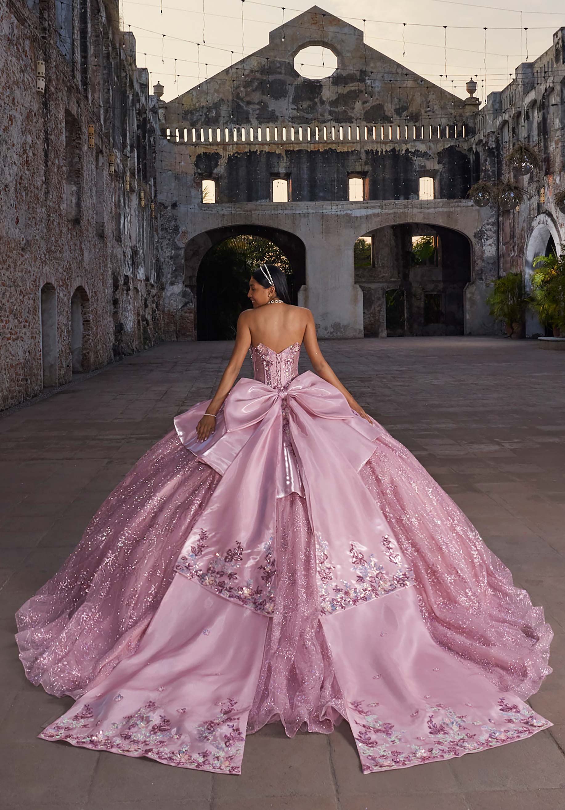 Strapless Curved Neck Floor-Length Tulle Quinceañera Ball Gown MGNY Madeline Gardner New York 89539