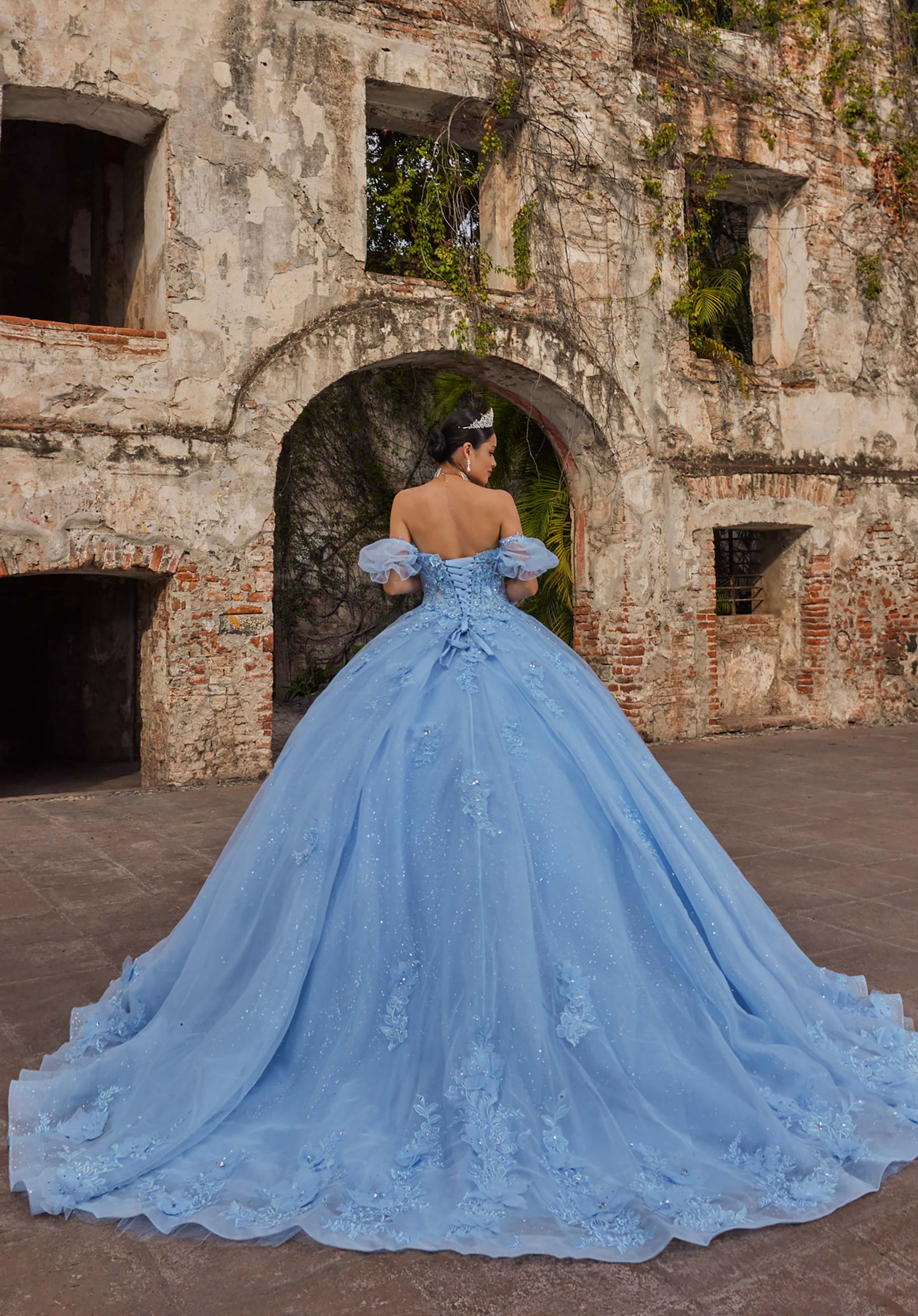 Off-the-Shoulder Floor-Length Tulle Quinceañera Ball Gown MGNY Madeline Gardner New York 89542