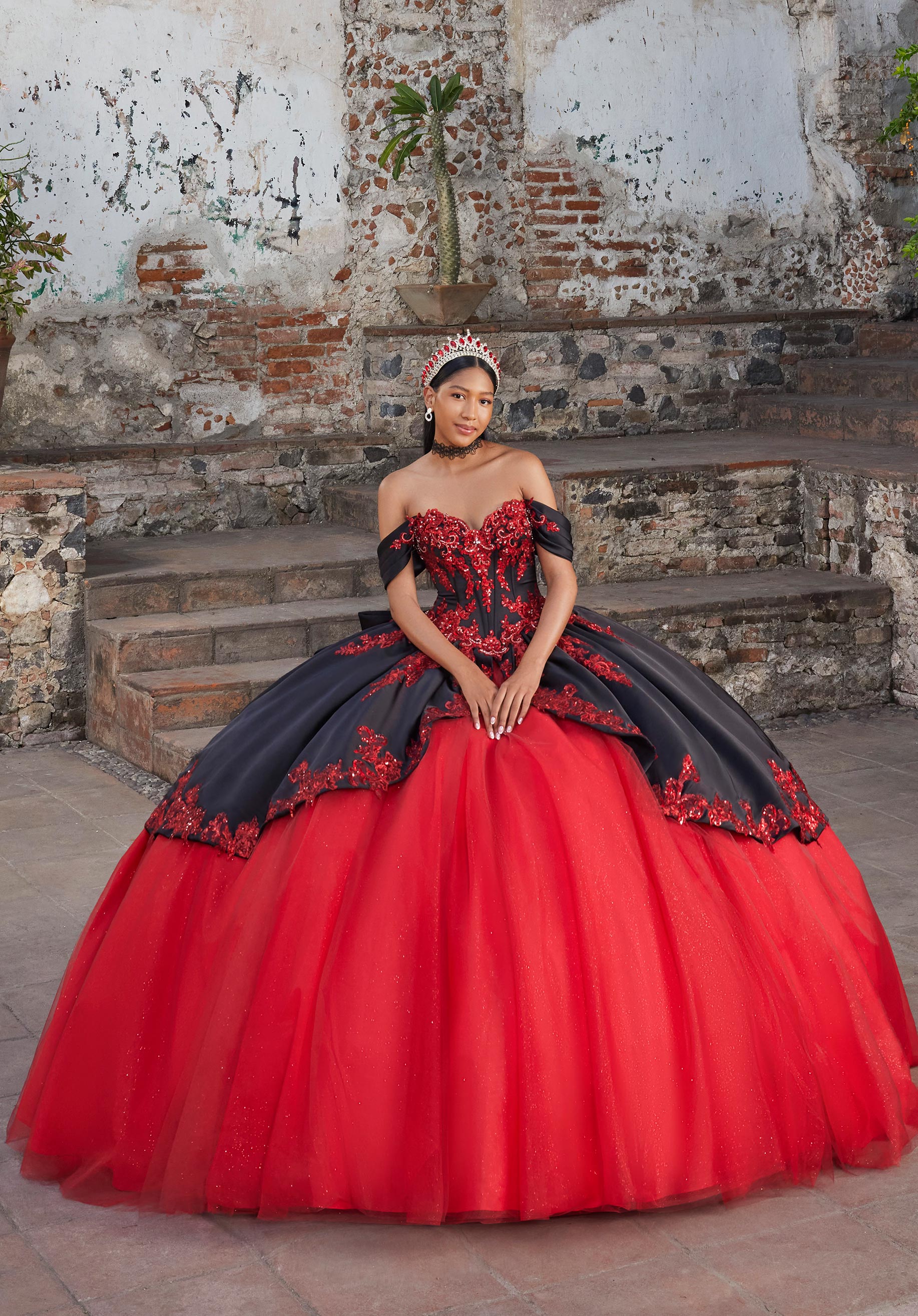 Off-the-Shoulder Floor-Length Tulle Quinceañera Ball Gown MGNY Madeline Gardner New York 89544