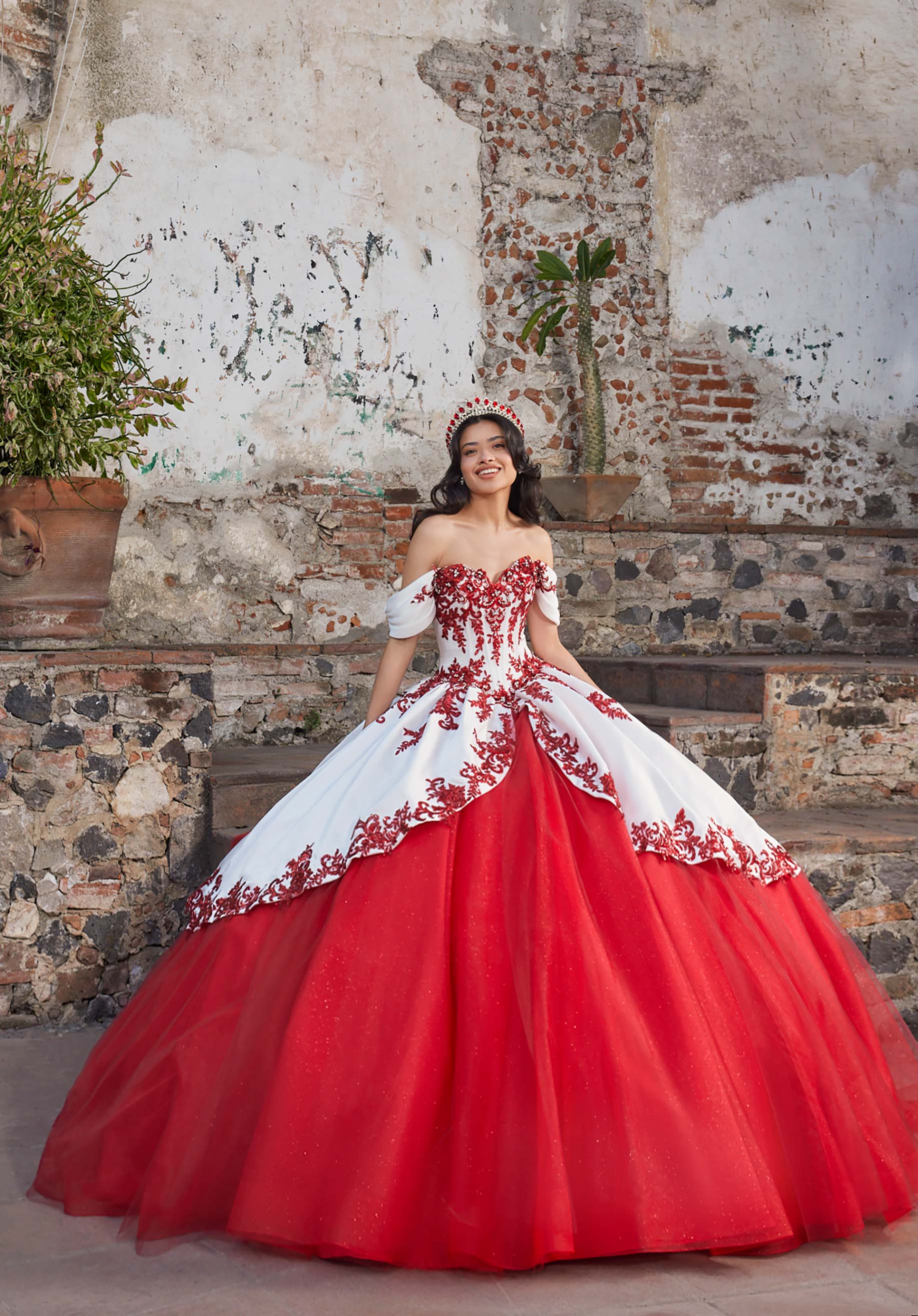 Off-the-Shoulder Floor-Length Tulle Quinceañera Ball Gown MGNY Madeline Gardner New York 89544