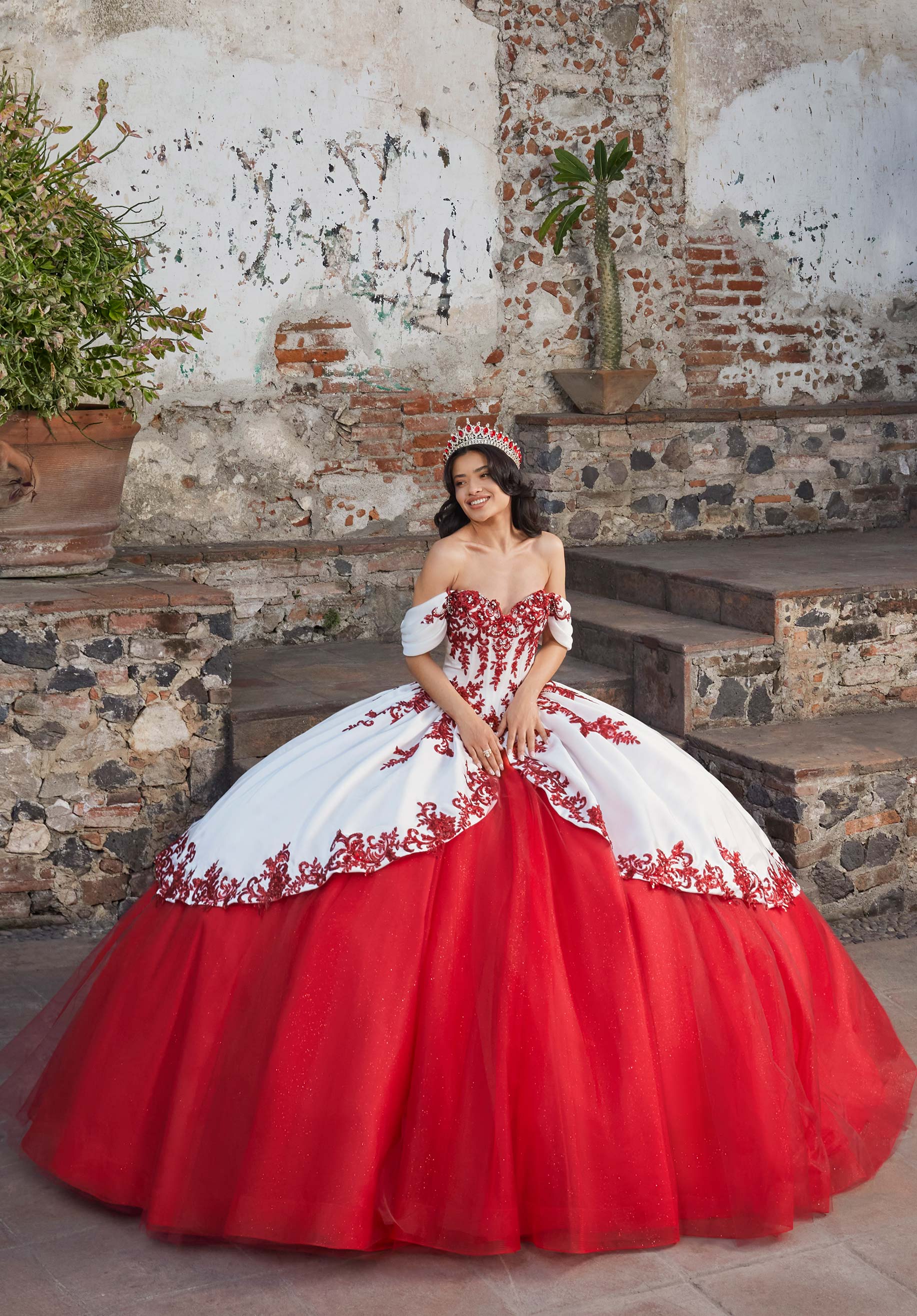Off-the-Shoulder Floor-Length Tulle Quinceañera Ball Gown MGNY Madeline Gardner New York 89544