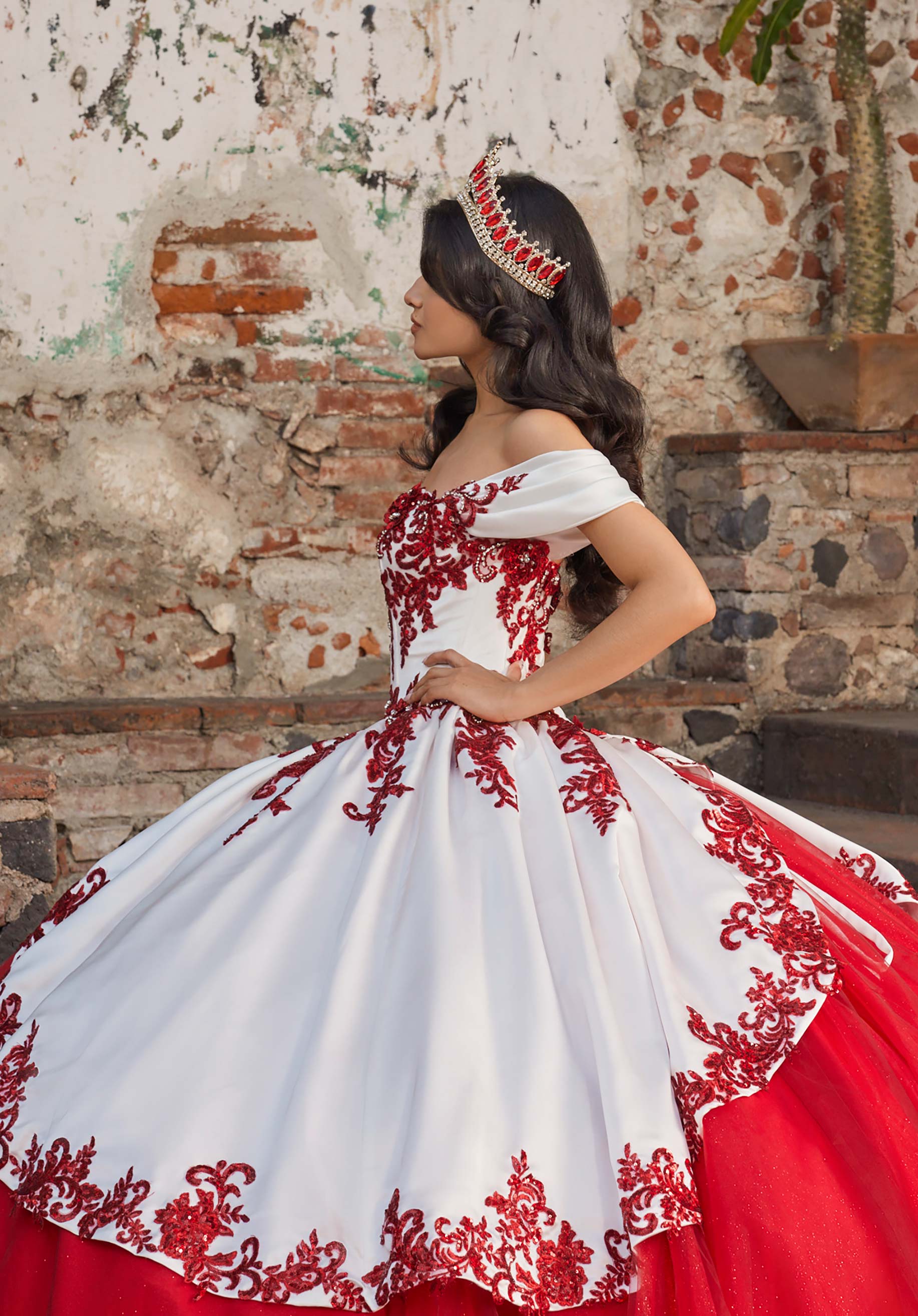 Off-the-Shoulder Floor-Length Tulle Quinceañera Ball Gown MGNY Madeline Gardner New York 89544