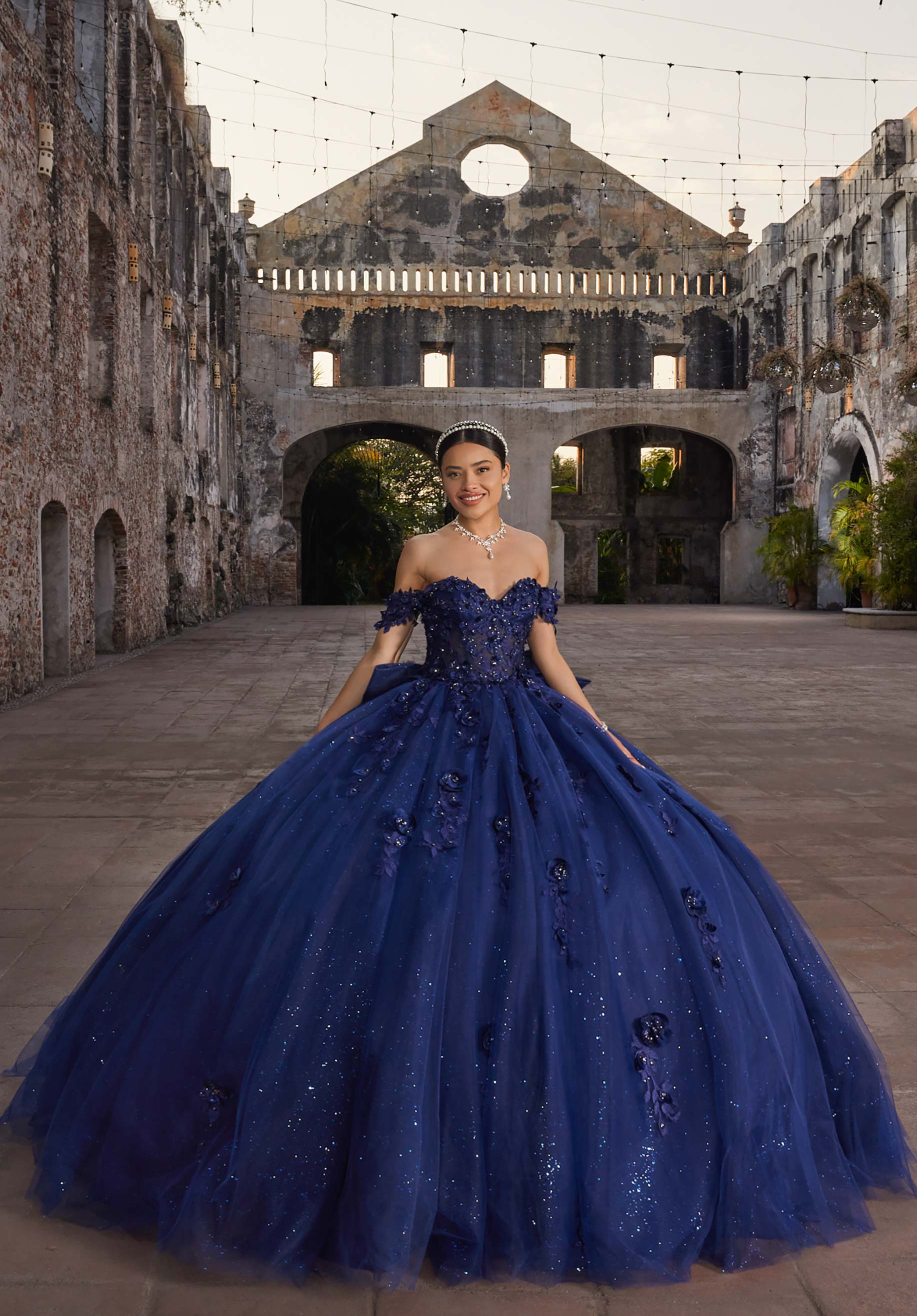 Off-the-Shoulder Floor-Length Tulle Quinceañera Ball Gown MGNY Madeline Gardner New York 89546