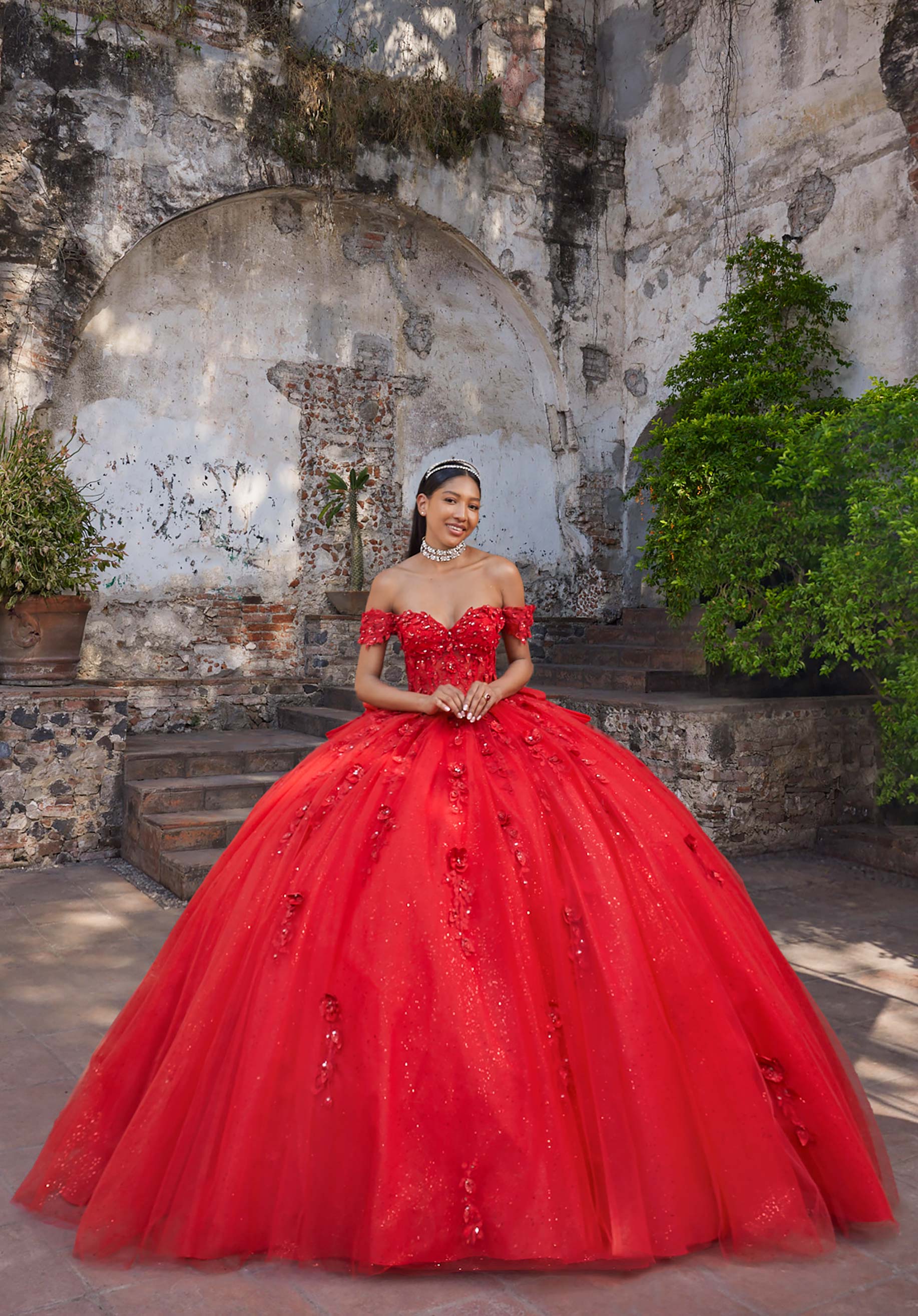 Off-the-Shoulder Floor-Length Tulle Quinceañera Ball Gown MGNY Madeline Gardner New York 89546