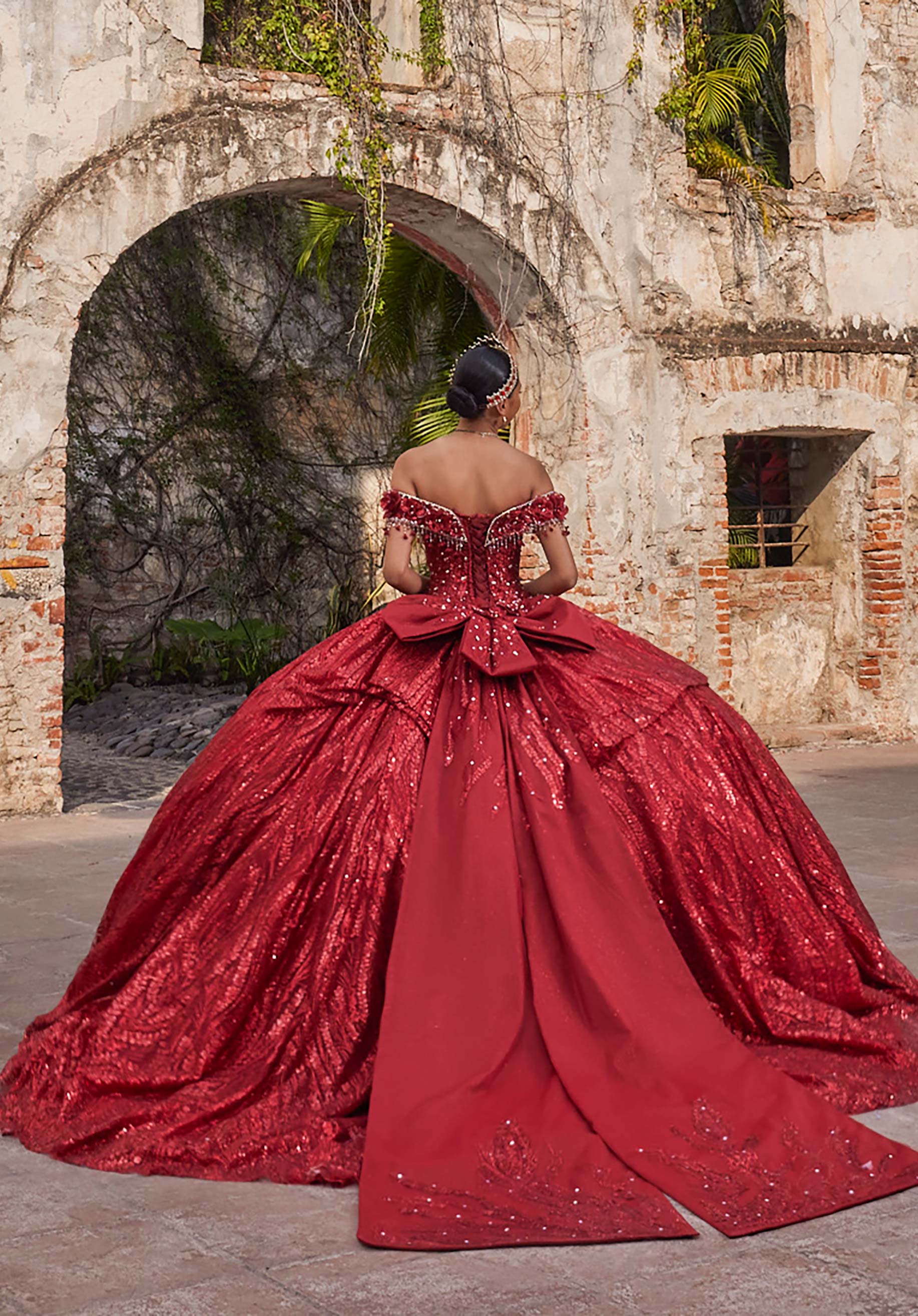 Off-the-Shoulder Floor-Length Sequin Quinceañera Ball Gown MGNY Madeline Gardner New York 89547