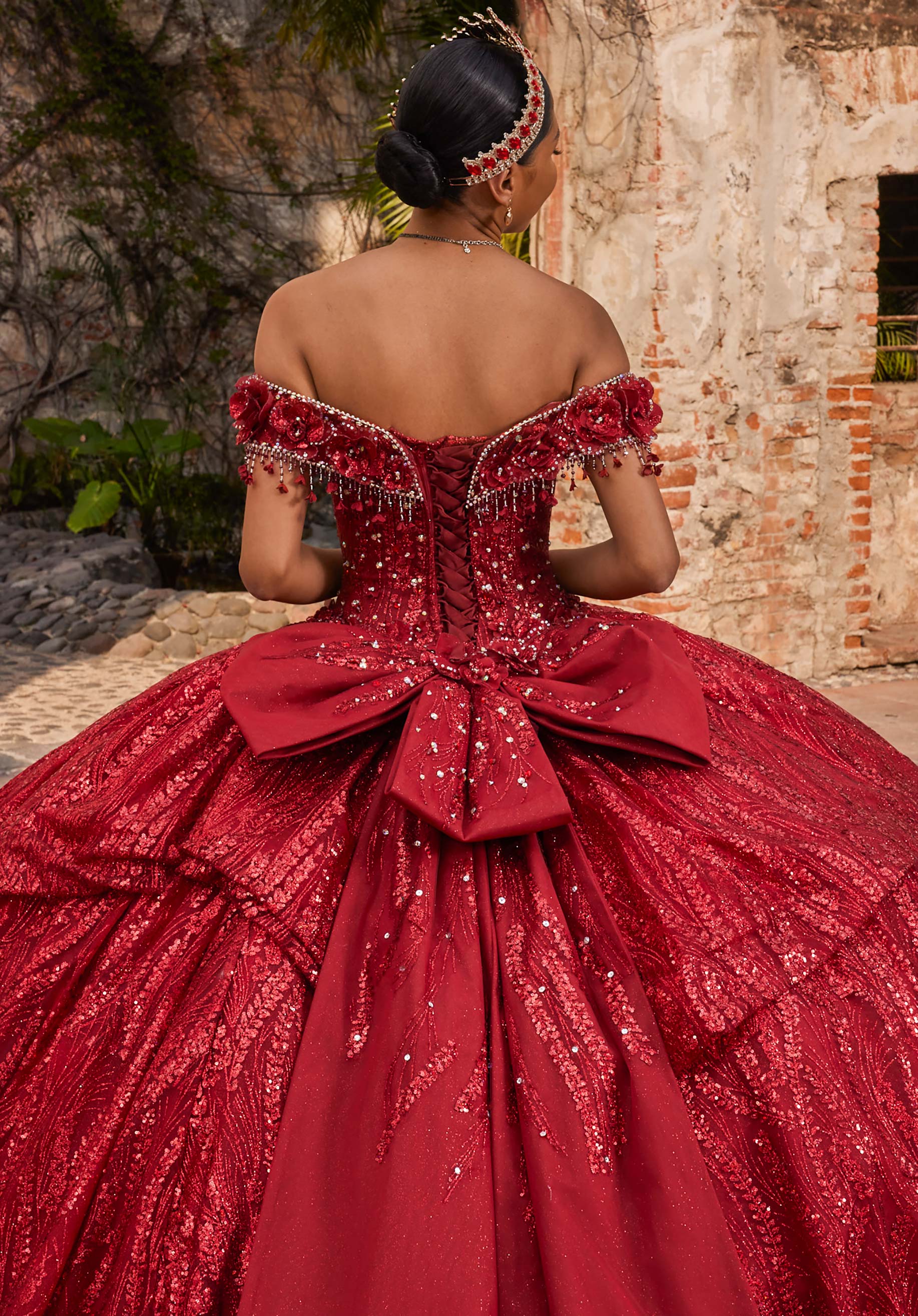 Off-the-Shoulder Floor-Length Sequin Quinceañera Ball Gown MGNY Madeline Gardner New York 89547