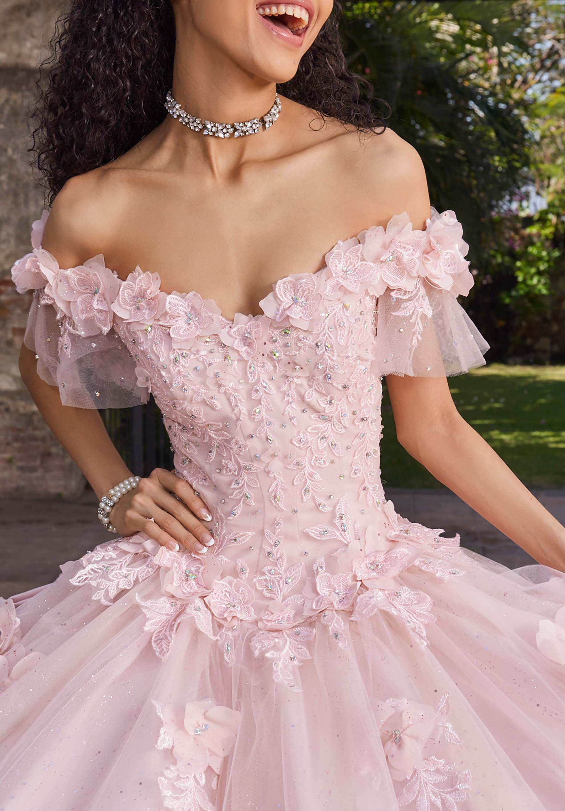 Off-the-Shoulder Floor-Length Tulle Quinceañera Ball Gown MGNY Madeline Gardner New York 89549
