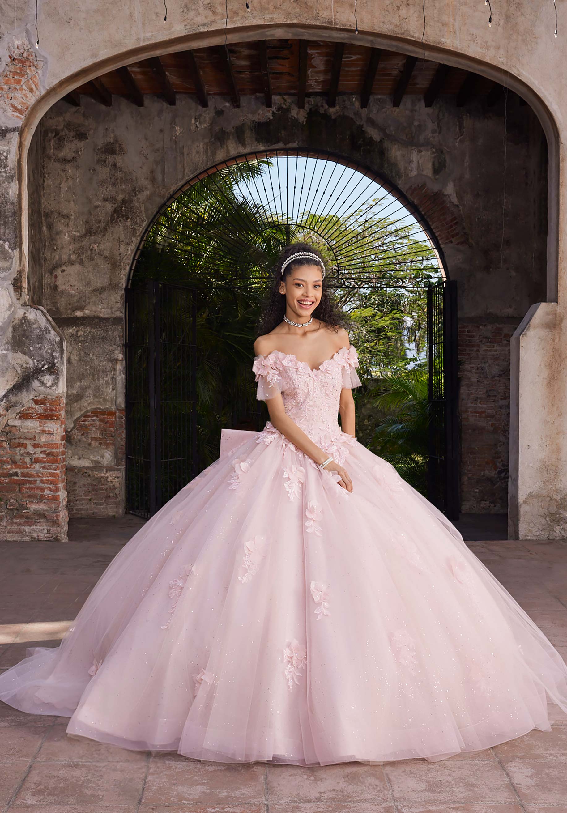 Off-the-Shoulder Floor-Length Tulle Quinceañera Ball Gown MGNY Madeline Gardner New York 89549