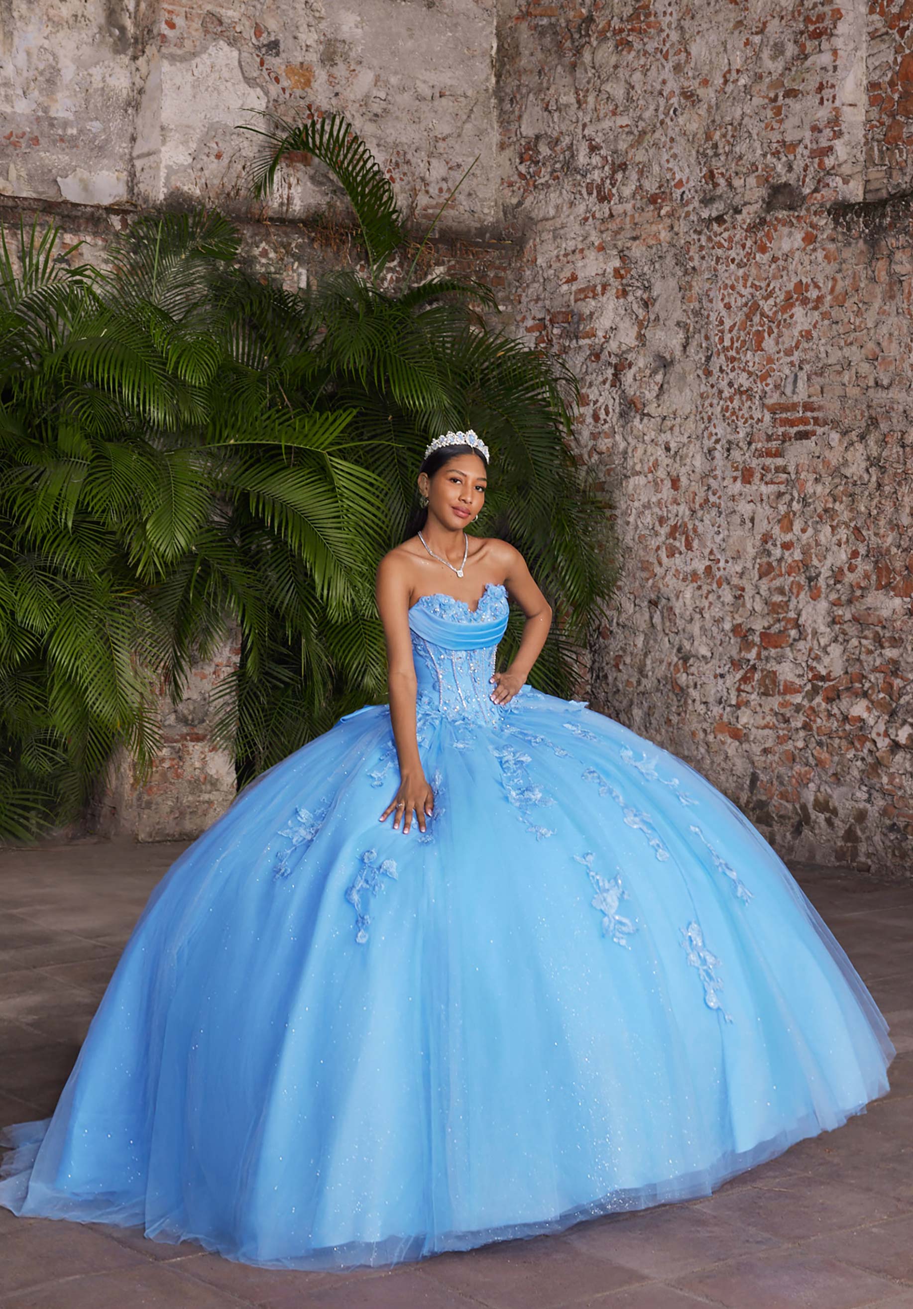 Off-the-Shoulder Floor-Length Tulle Quinceañera Ball Gown MGNY Madeline Gardner New York 89551