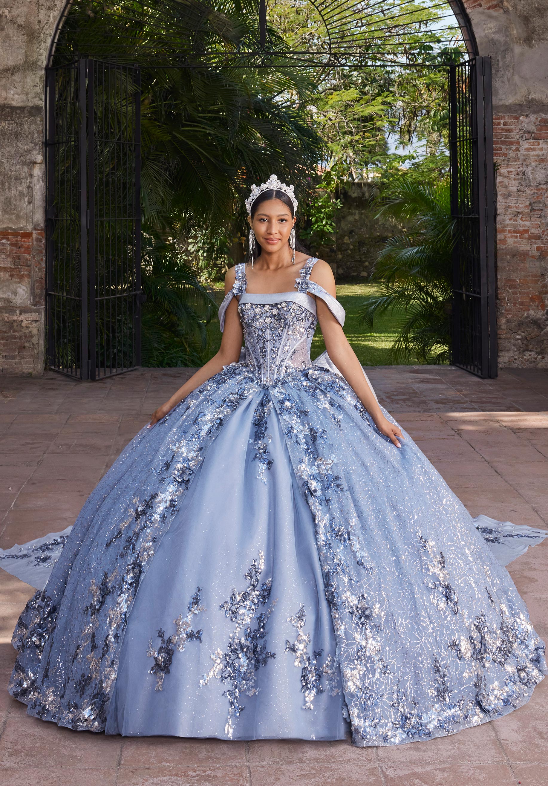 Off-the-Shoulder Floor-Length Tulle Quinceañera Ball Gown MGNY Madeline Gardner New York 89552