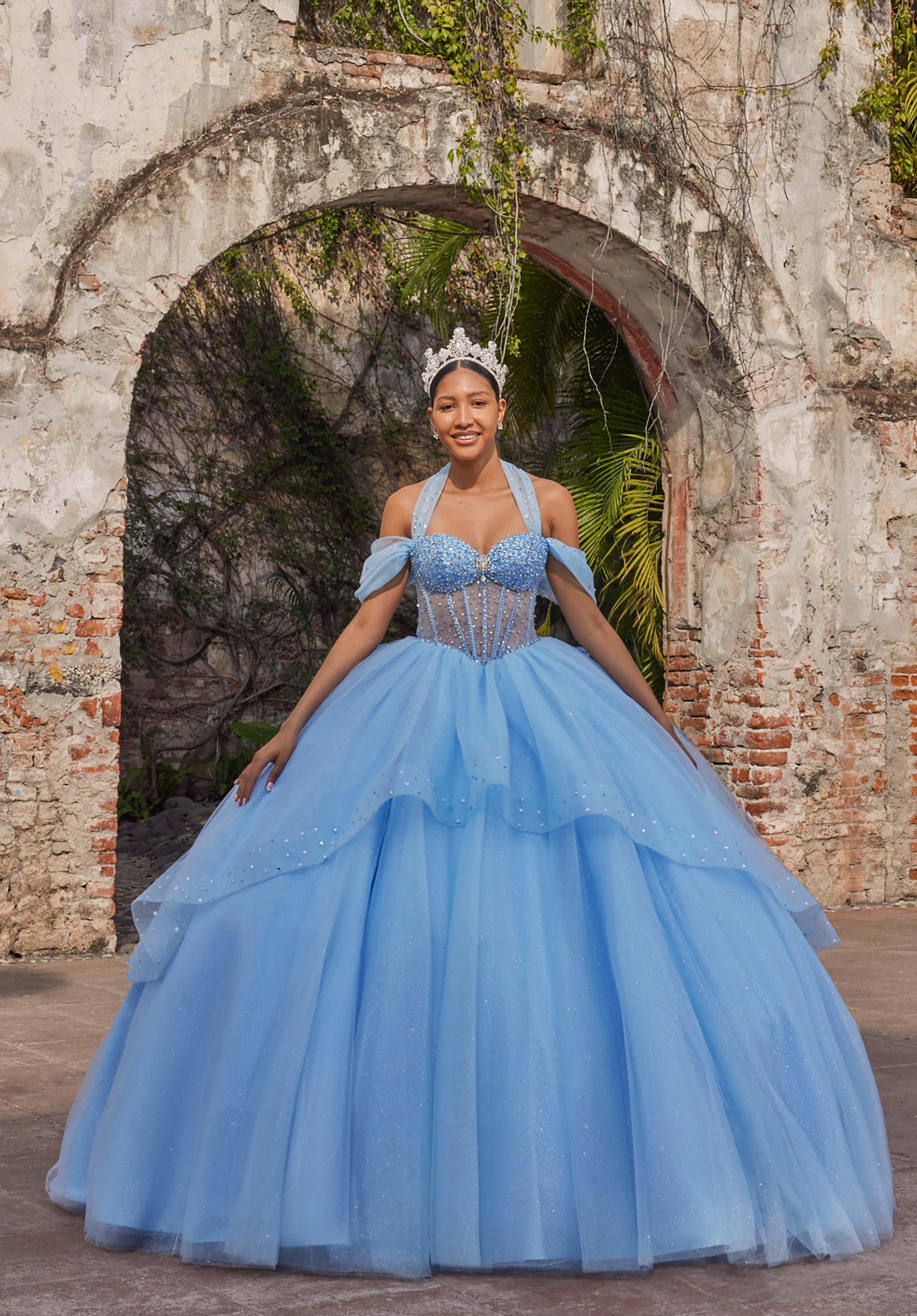 Off-the-Shoulder Floor-Length Tulle Quinceañera Ball Gown MGNY Madeline Gardner New York 89554