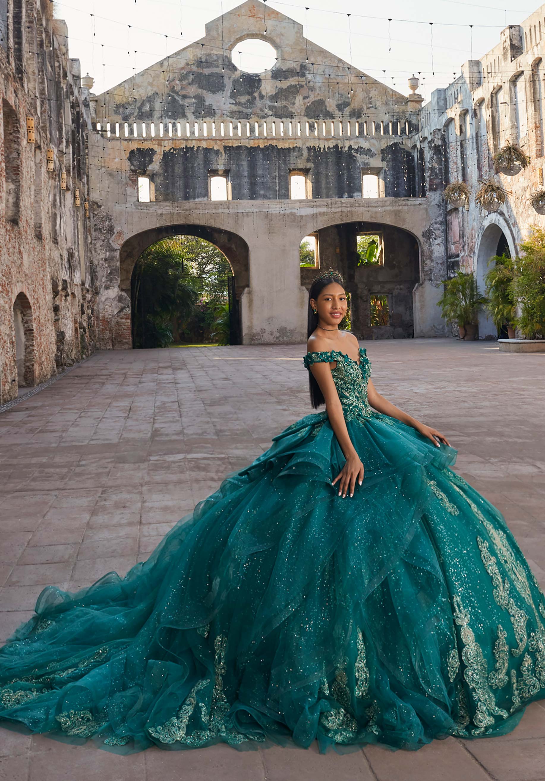 Off-the-Shoulder Floor-Length Tulle Quinceañera Ball Gown MGNY Madeline Gardner New York 89556