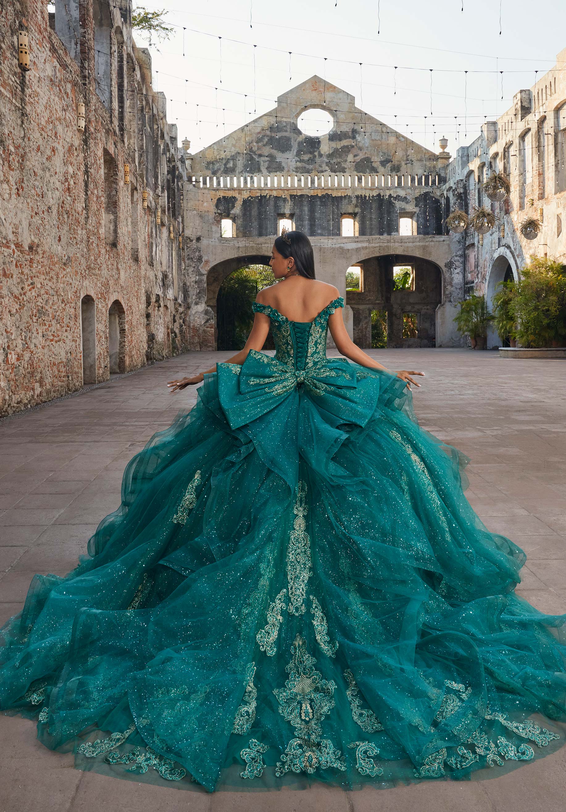 Off-the-Shoulder Floor-Length Tulle Quinceañera Ball Gown MGNY Madeline Gardner New York 89556