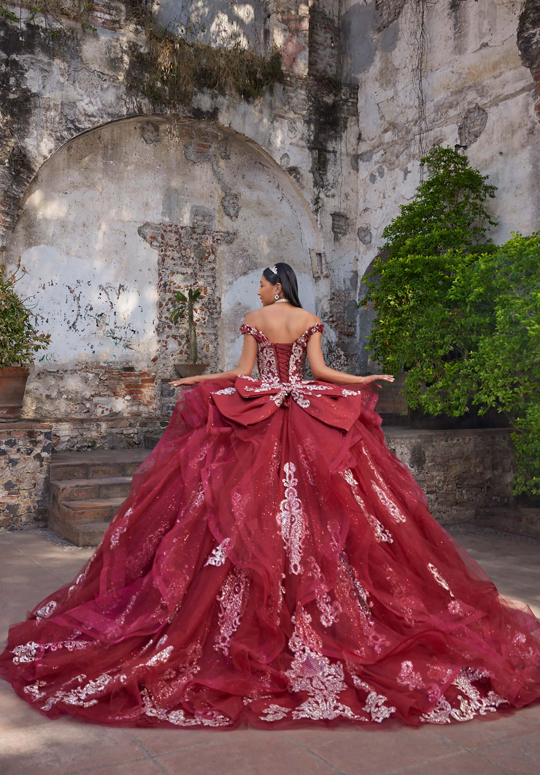 Off-the-Shoulder Floor-Length Tulle Quinceañera Ball Gown MGNY Madeline Gardner New York 89556