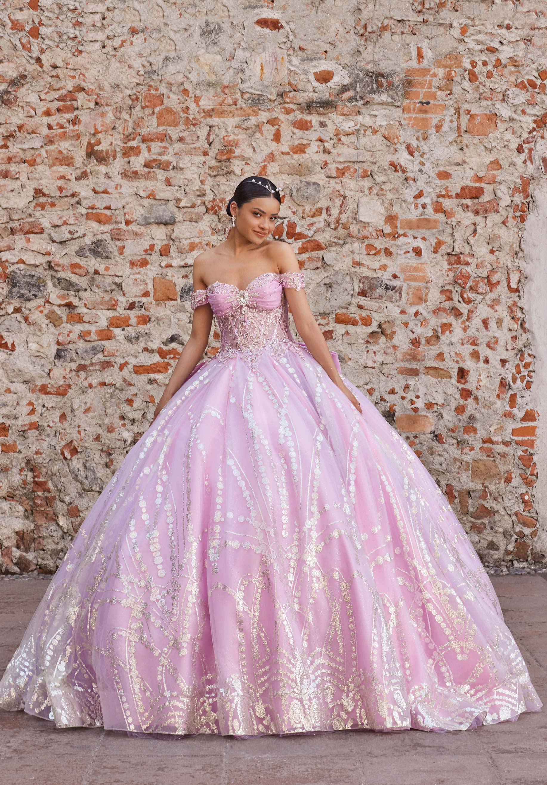 Off-the-Shoulder Floor-Length Tulle Quinceañera Ball Gown MGNY Madeline Gardner New York 89557