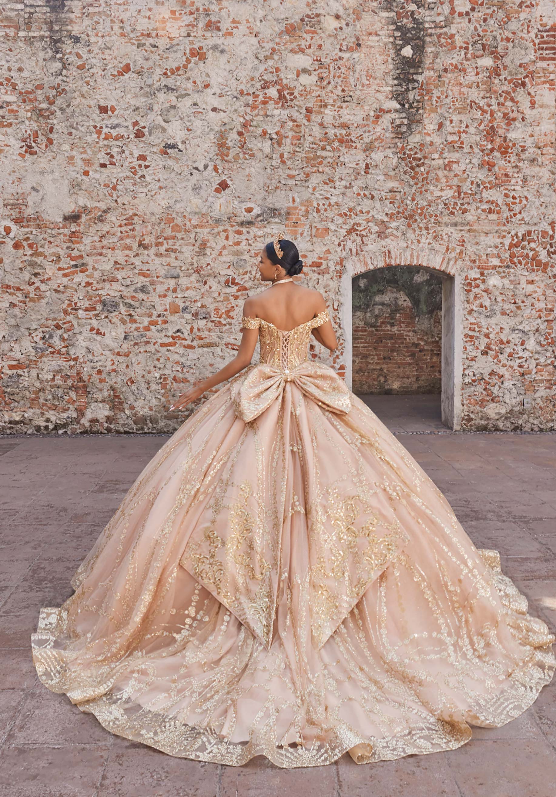 Off-the-Shoulder Floor-Length Tulle Quinceañera Ball Gown MGNY Madeline Gardner New York 89557