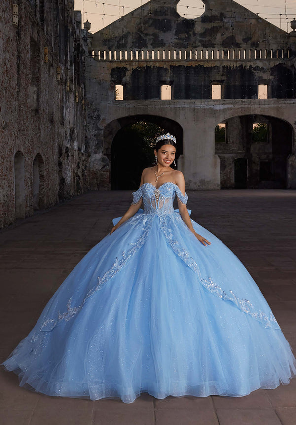 Strapless Curved Neck Floor-Length Tulle Quinceañera Ball Gown MGNY Madeline Gardner New York 89561