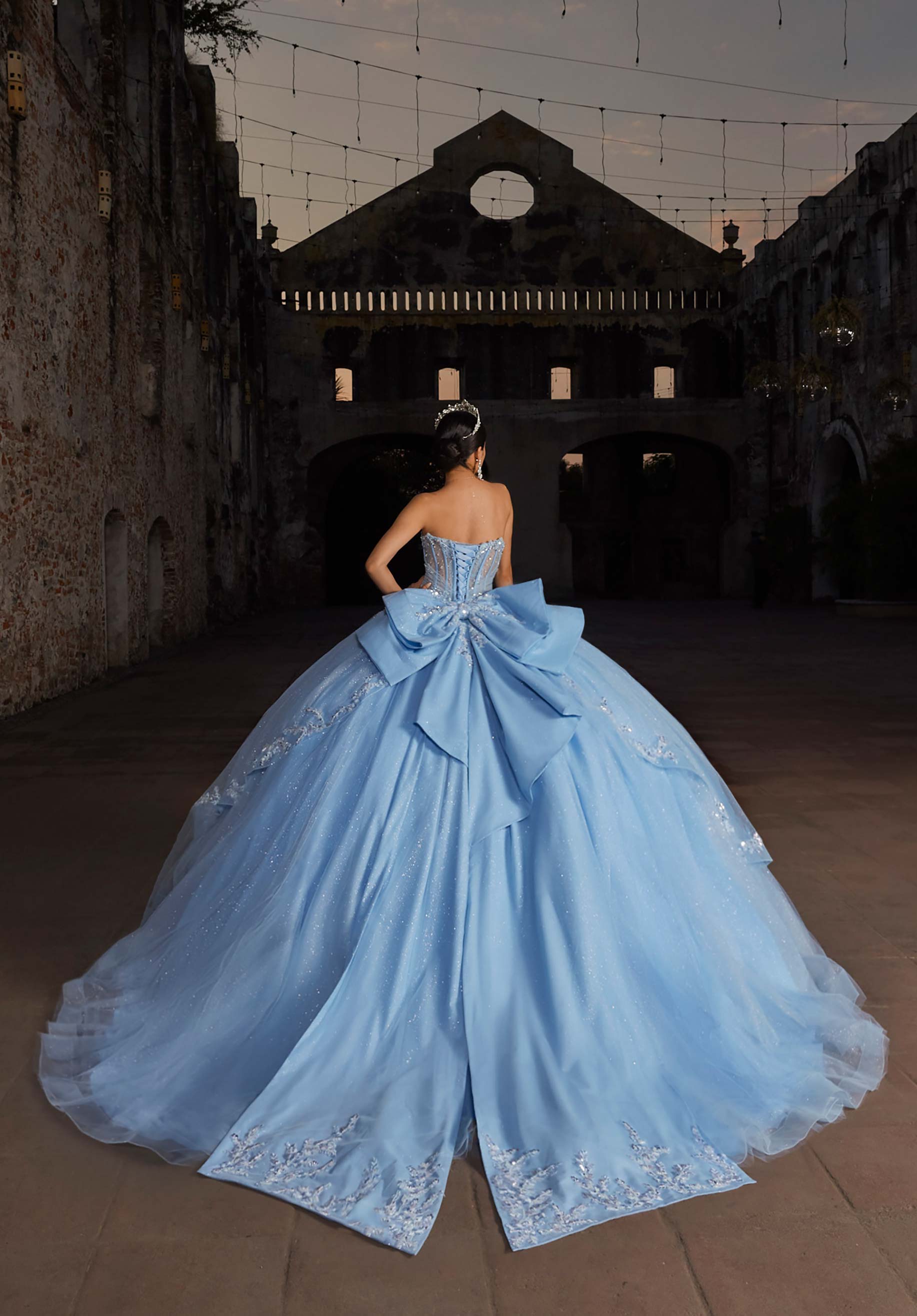 Strapless Curved Neck Floor-Length Tulle Quinceañera Ball Gown MGNY Madeline Gardner New York 89561