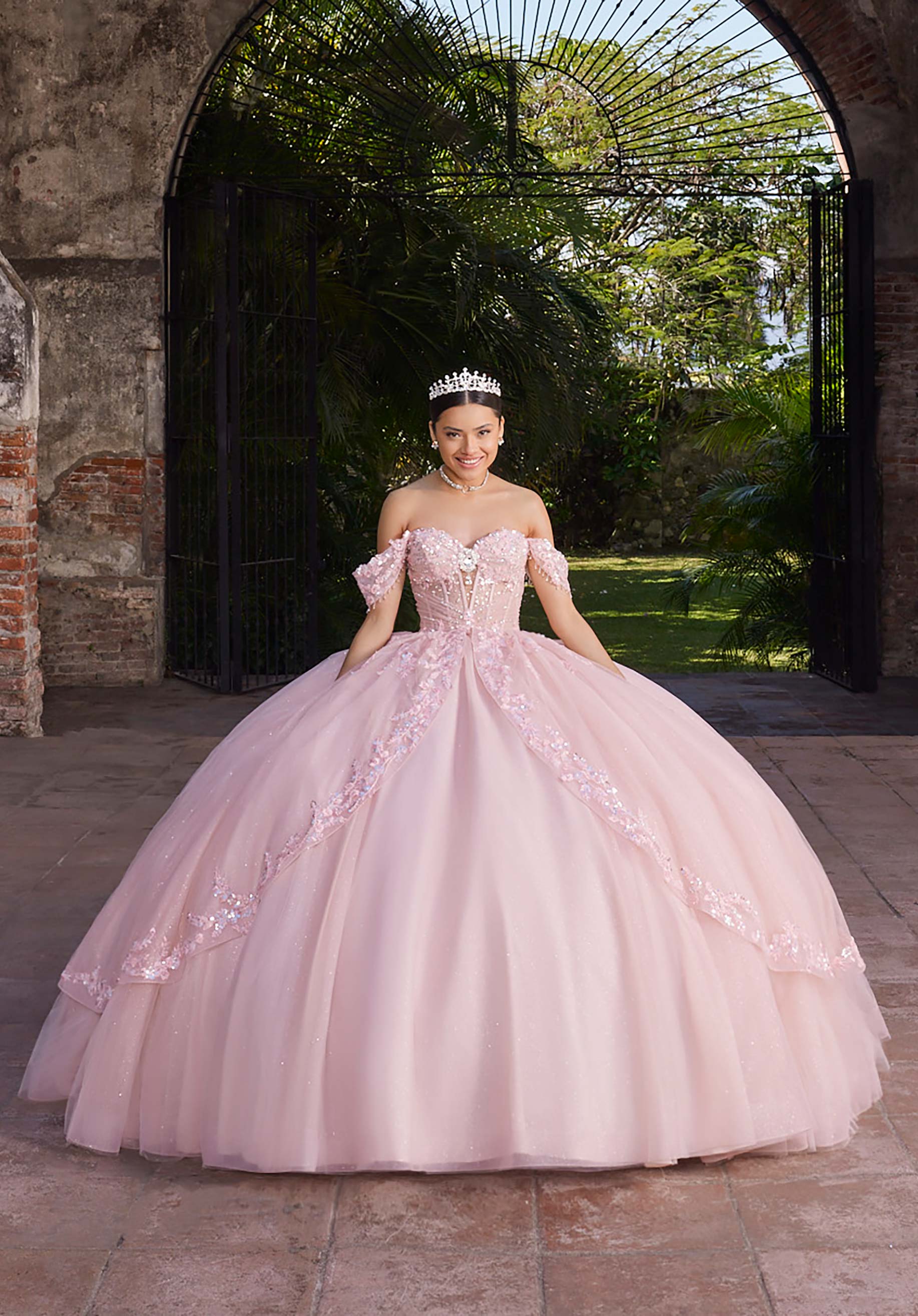Strapless Curved Neck Floor-Length Tulle Quinceañera Ball Gown MGNY Madeline Gardner New York 89561