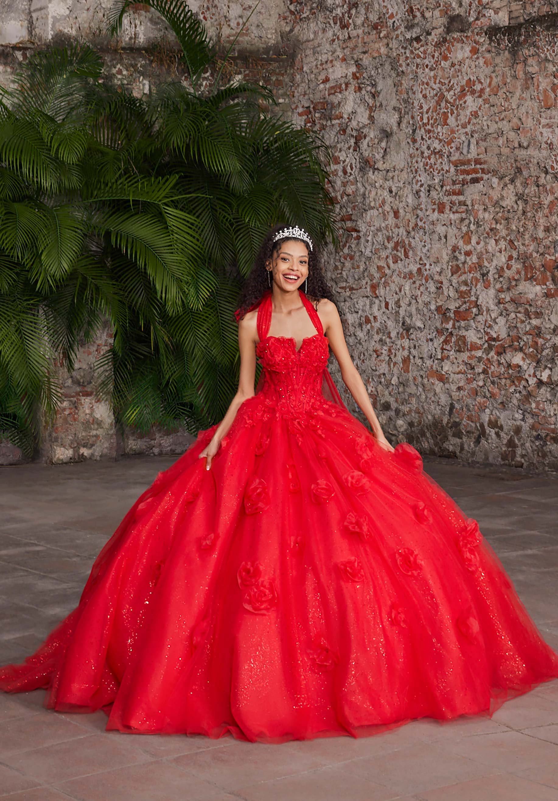 Strapless Curved Neck Floor-Length Tulle Quinceañera Ball Gown MGNY Madeline Gardner New York 89562
